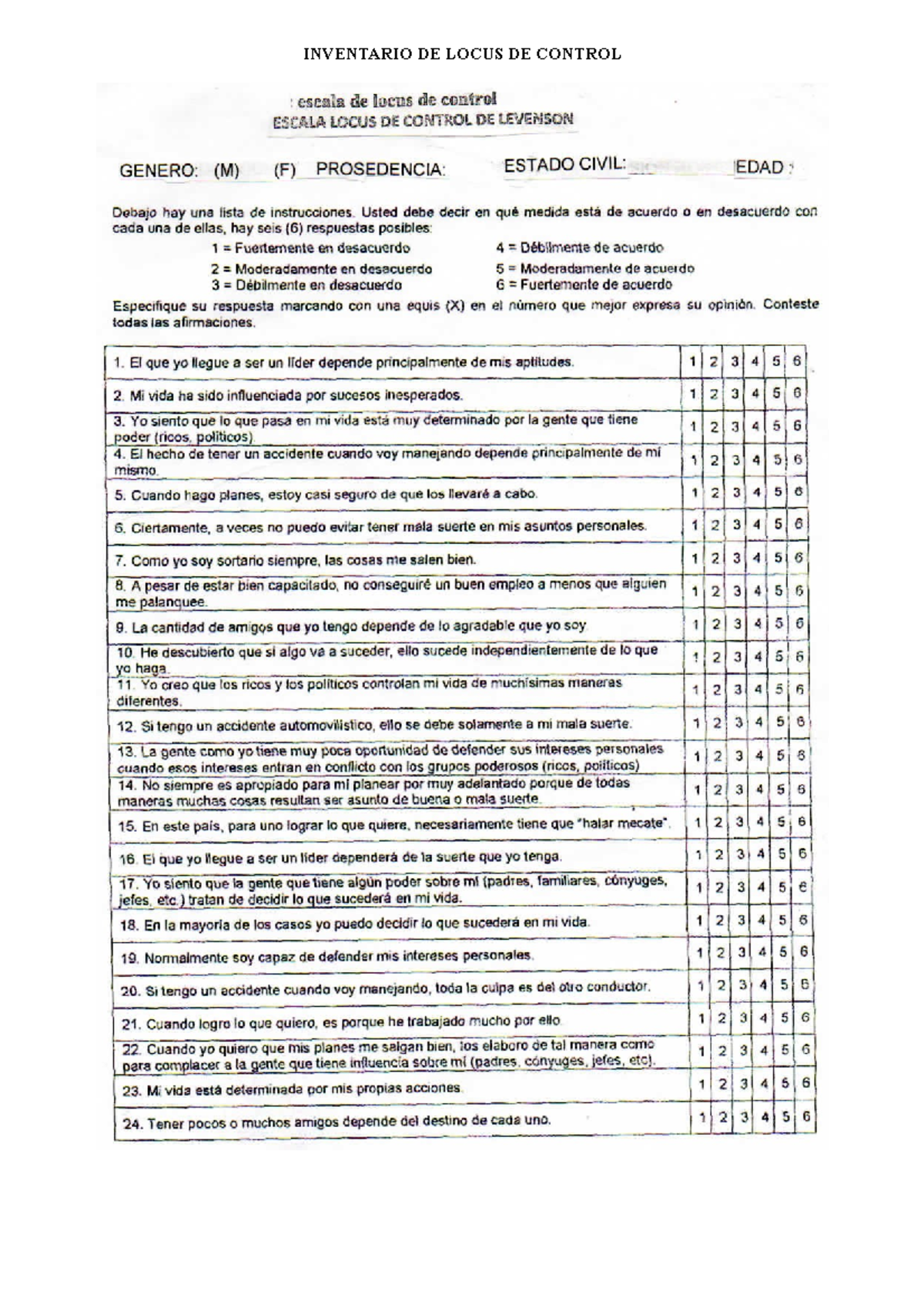 Instrumentos - INVENTARIO DE LOCUS DE CONTROL A. Escala de locus de ...