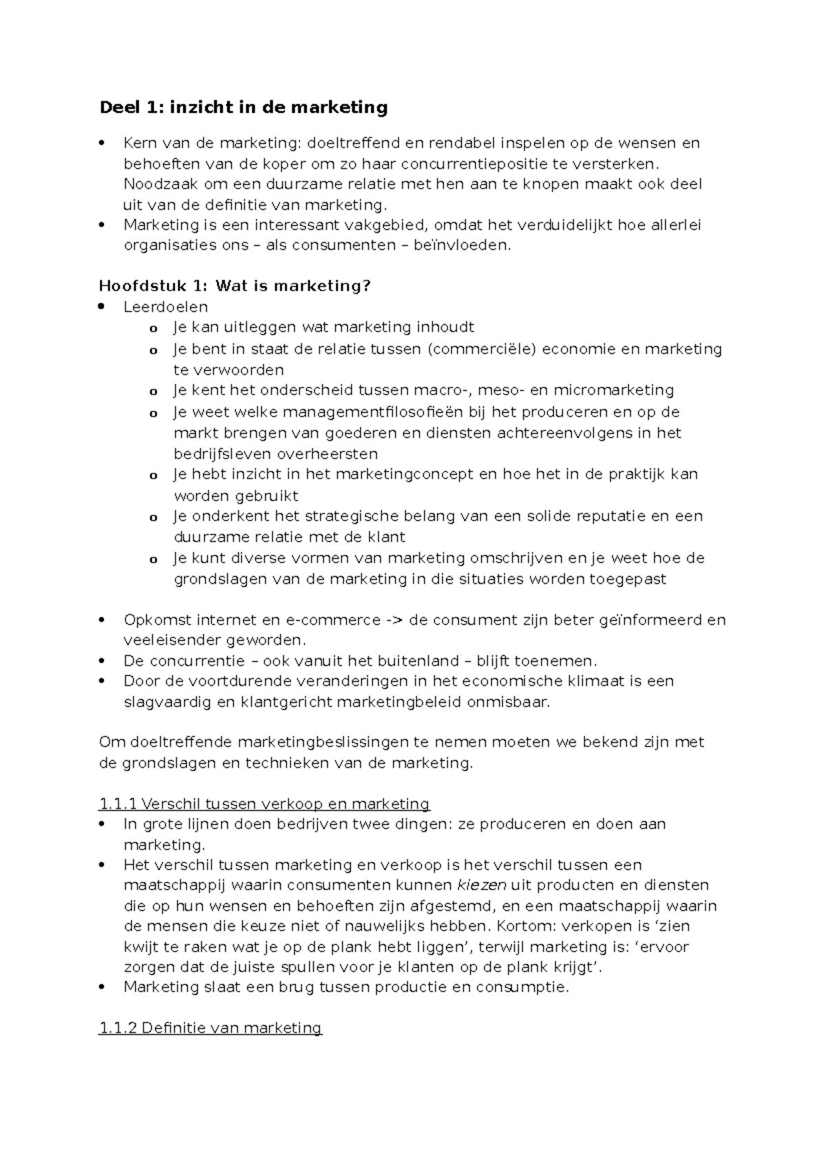 Samenvatting Grondslagen Van De Marketing Alle Colleges - Hoofdstuk 1-3 ...