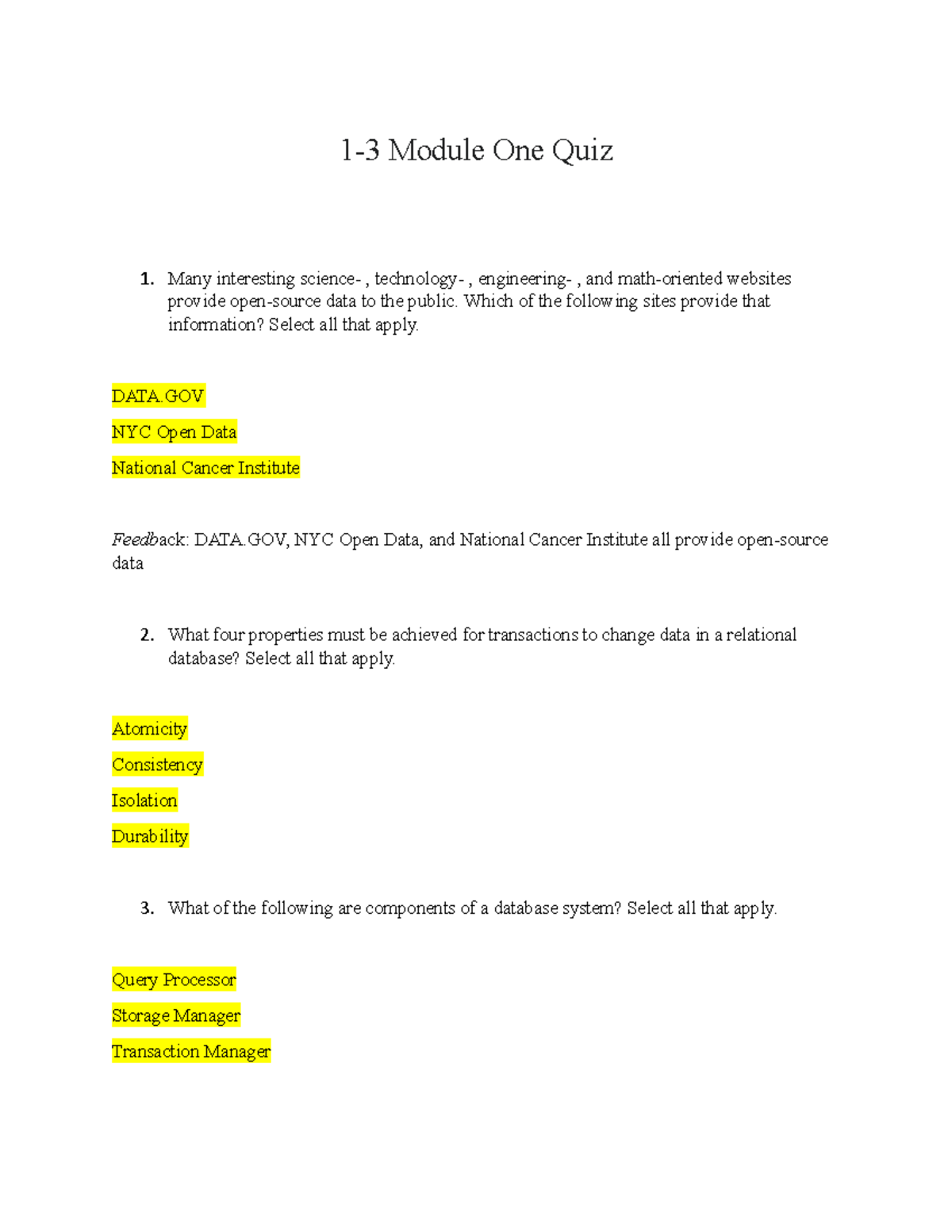 1-3 Module One Quiz - Reading Quiz - 1-3 Module One Quiz Many ...