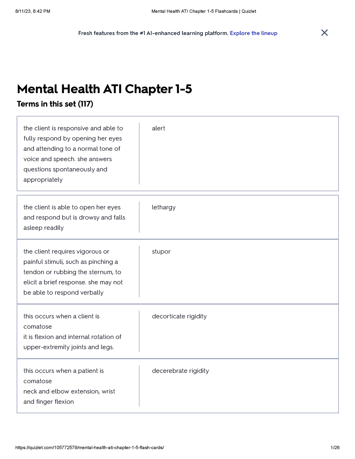 Mental Health ATI Chapter 1-5 Flashcards Quizlet - SCR 200 - LaGuardia ...