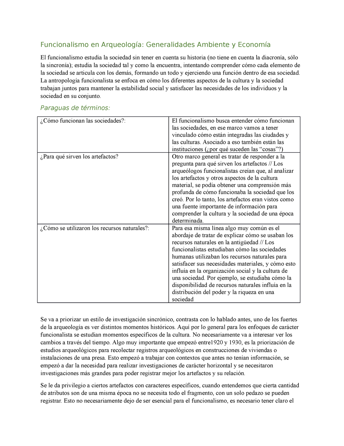 Funcionalismo Resúmen - Funcionalismo En Arqueología: Generalidades ...