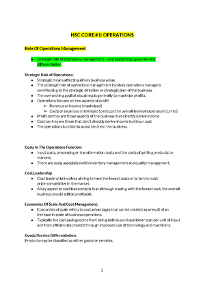 HSC - Operations - HSC Topic: Operations Role of operation management ...