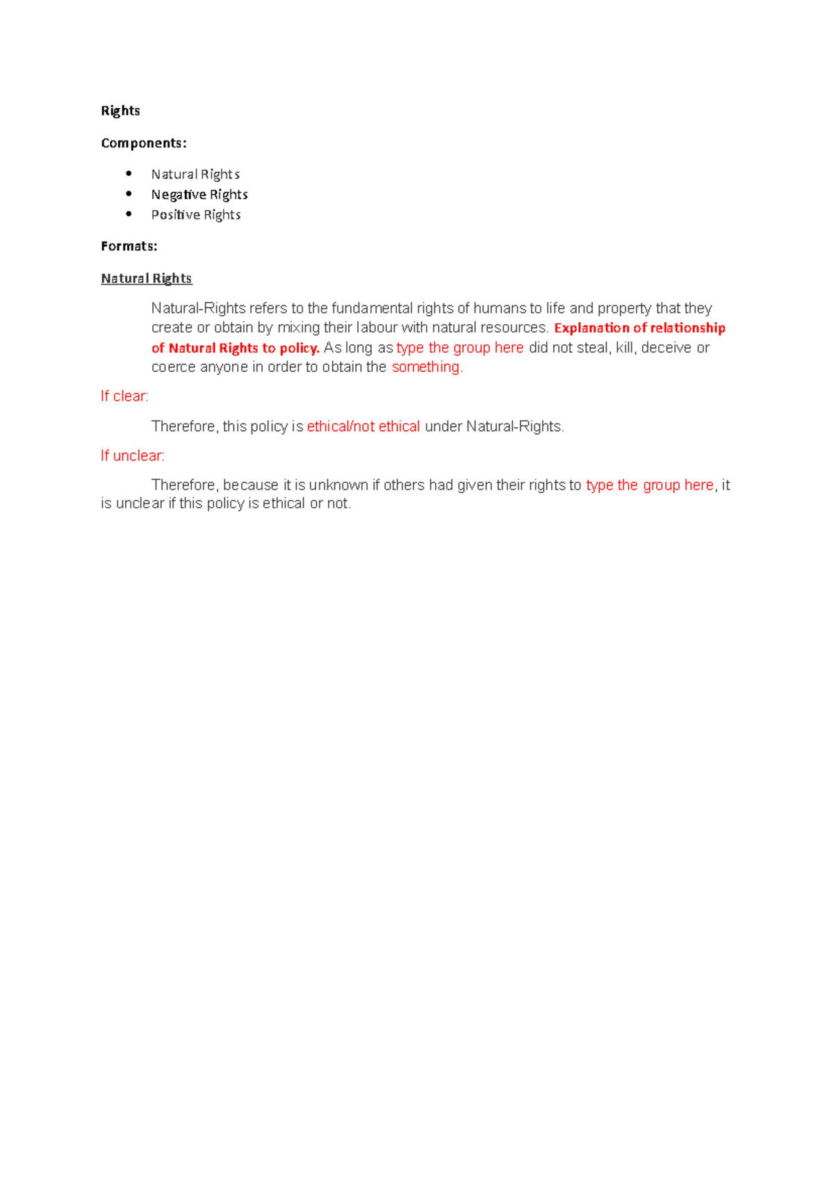Rights - Template - Rights Components: Natural Rights Negaive Rights ...