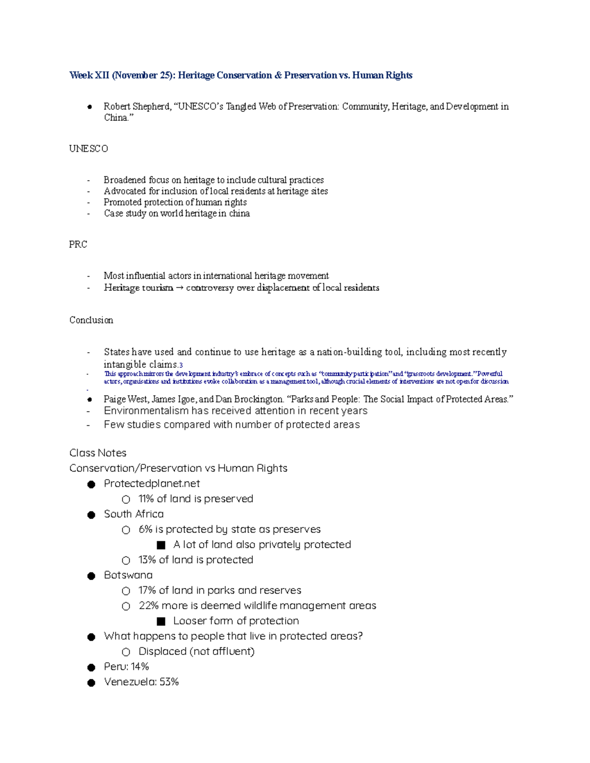 Week 12 Lecture Notes - Week XII (November 25): Heritage Conservation ...