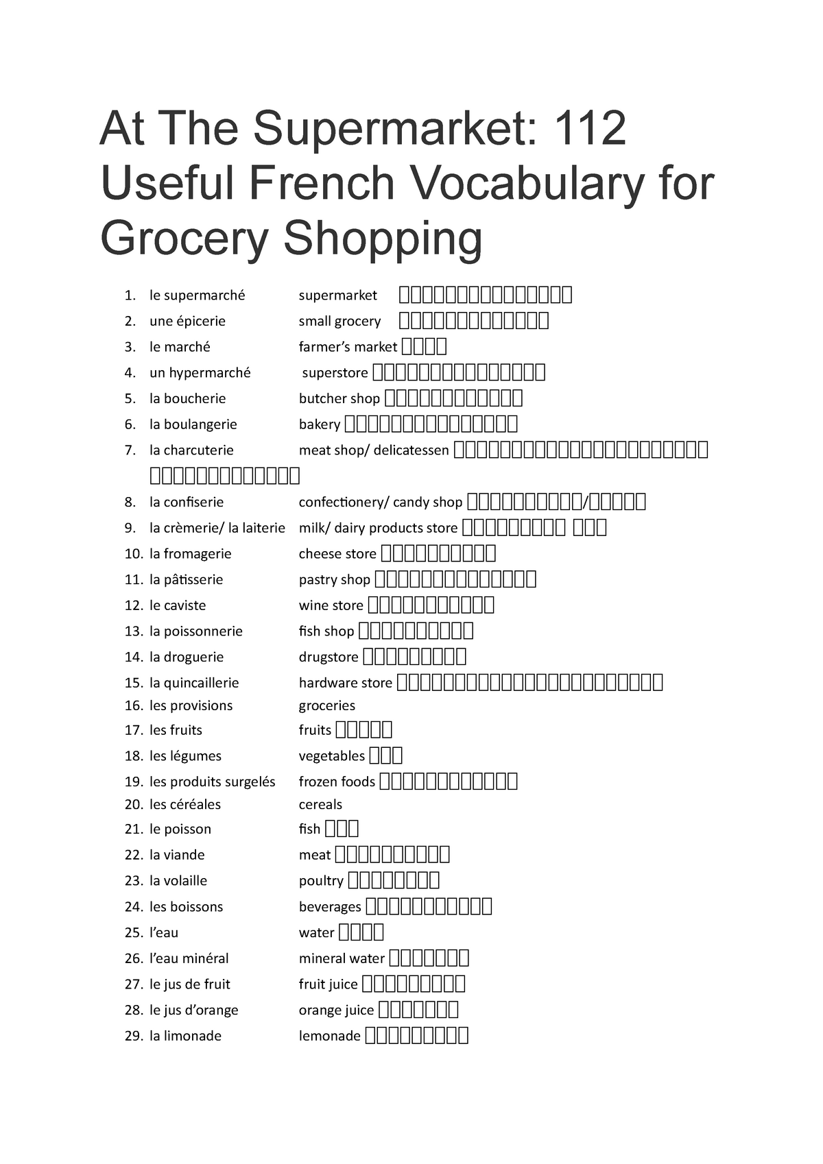 112 Useful French Vocabulary for Grocery Shopping