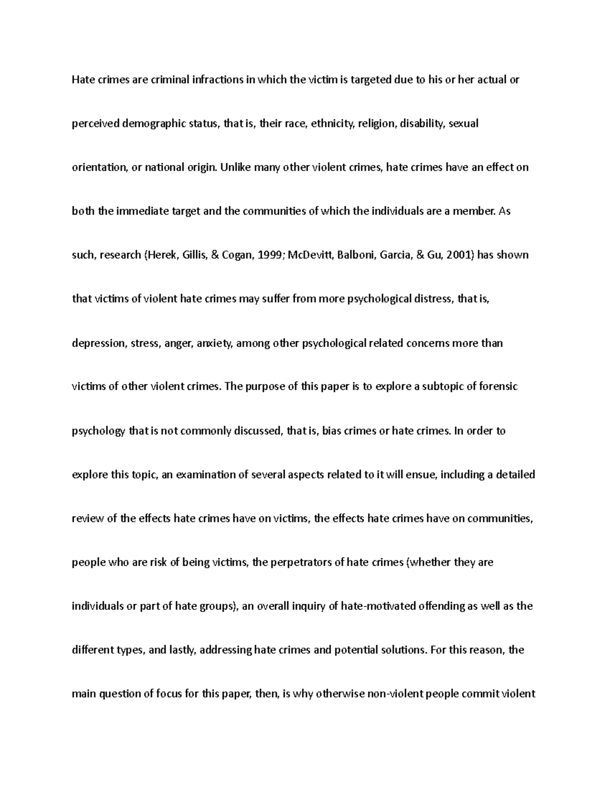 HC 2 - notes - Hate crimes are criminal infractions in which the victim ...
