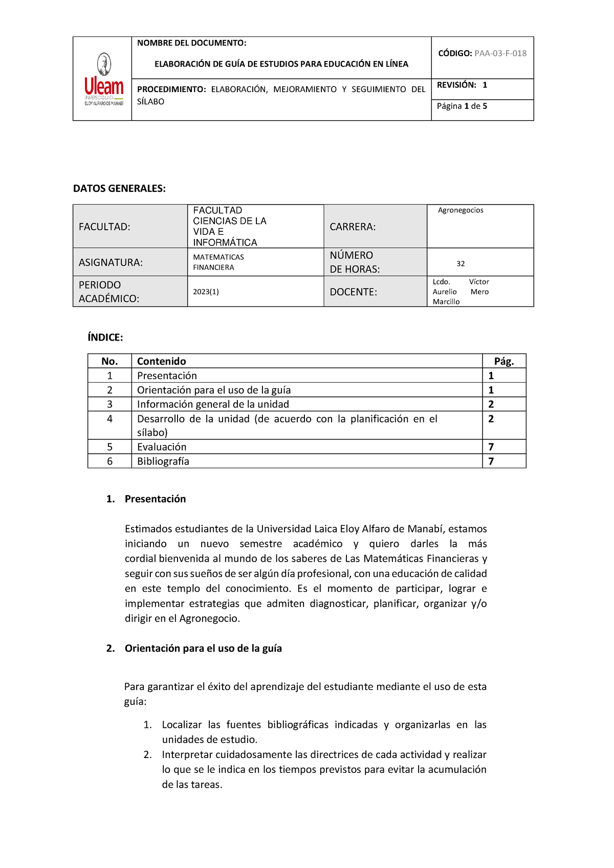 Semana 1 Matematicas Fianciera - C”DIGO: PAA-03-F- ELABORACI”N DE GUÕA ...