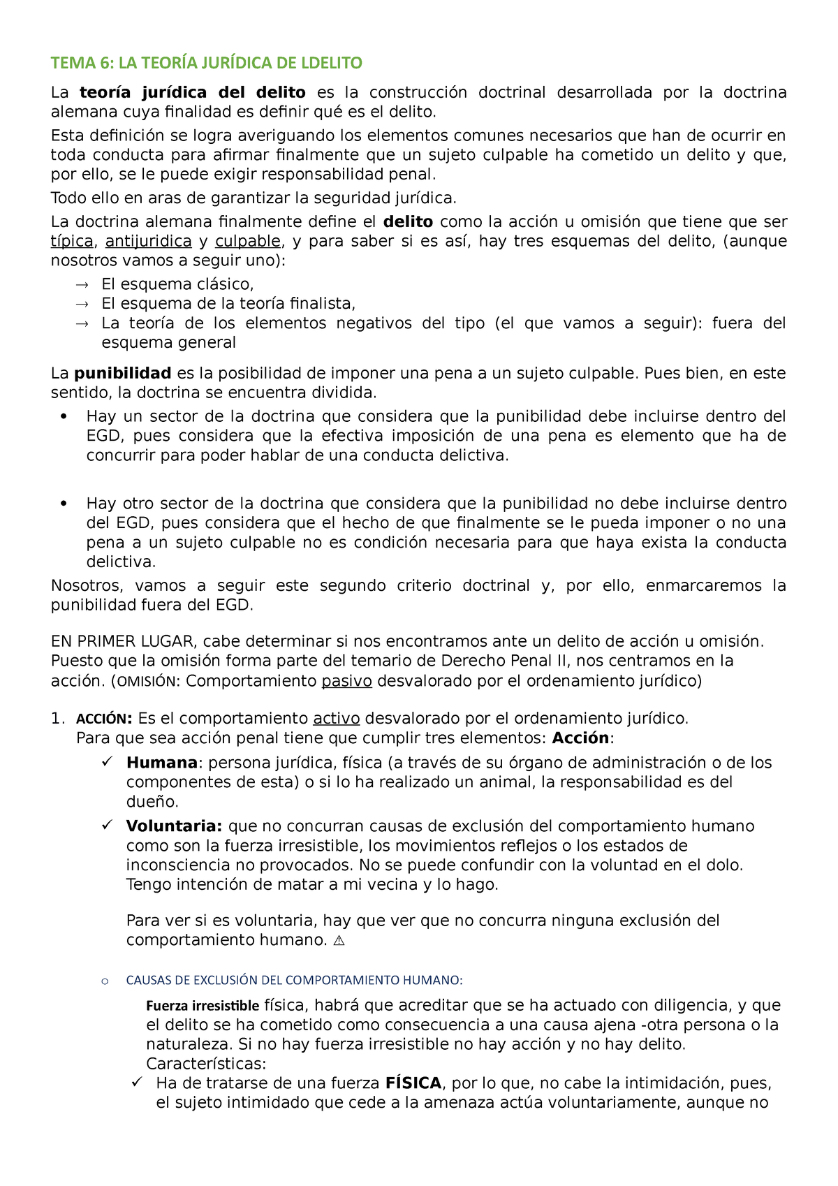 Tema 6 Apuntes De Derecho Penal Apuntes De La Profe Tema 6 La TeorÍa JurÍdica De Ldelito La 