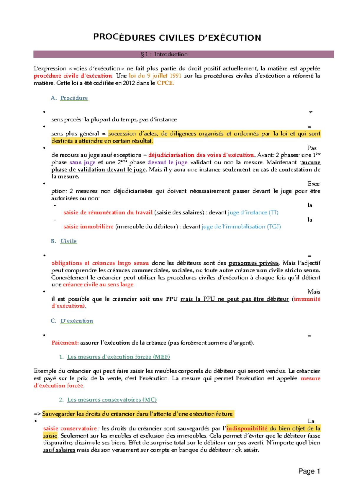 Procédures civiles d'exécution PROCÉDURES CIVILES D’EXÉCUTION § 1 Introduction L’expression