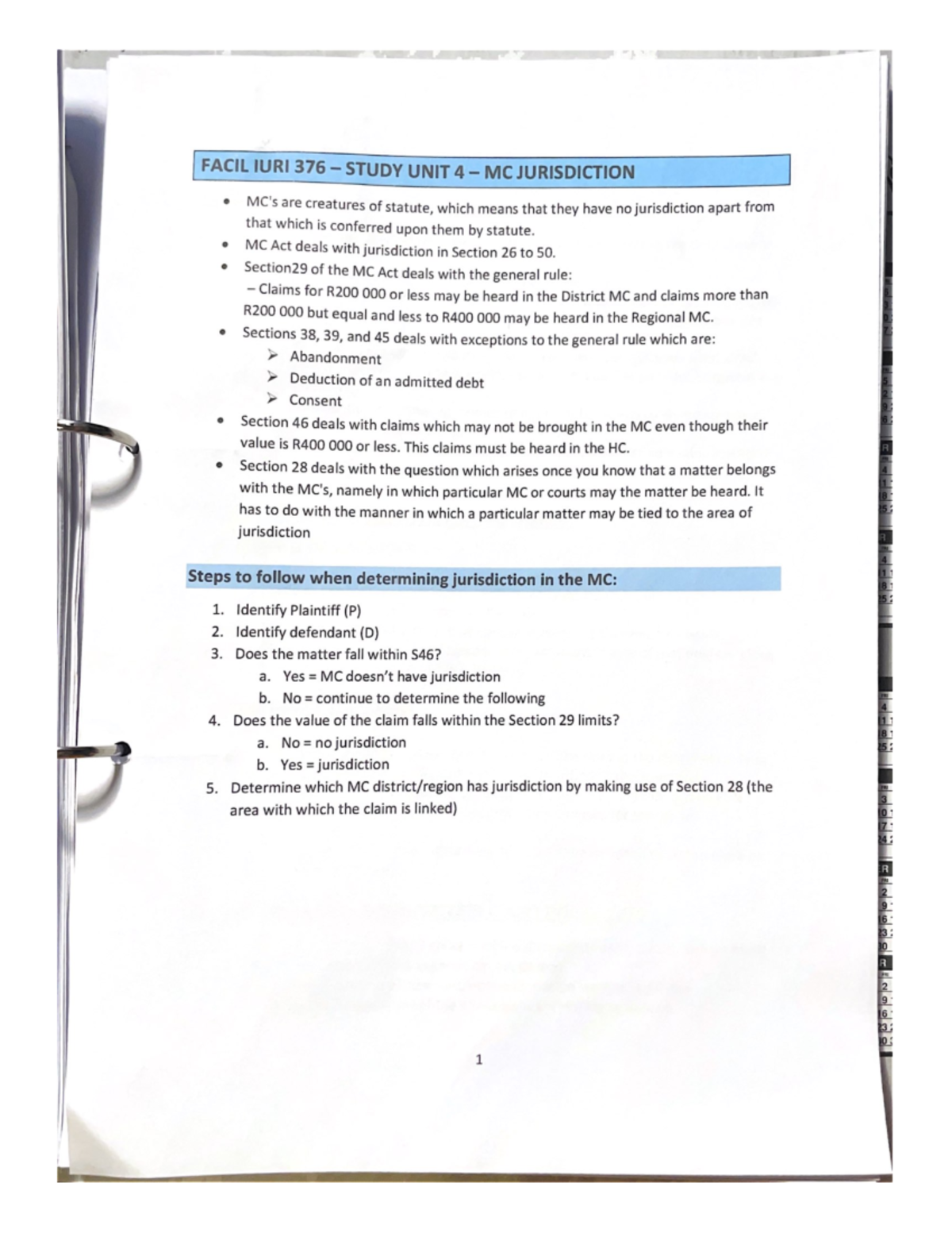 Facil IURI 376 - Study UNIT 4 - MC Jurisdiction - iuri376 - NWU - Studocu
