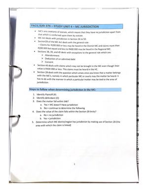 Facil IURI 376 - Study UNIT 4 - Jurisdiction - iuri376 - NWU - Studocu