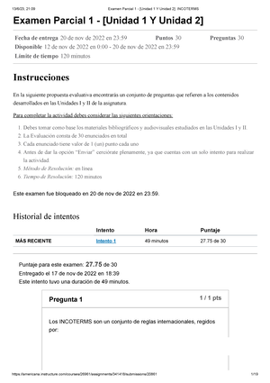 Examen Parcial Unidad Y Unidad Costos Precios Y Cotizaciones Examen Parcial