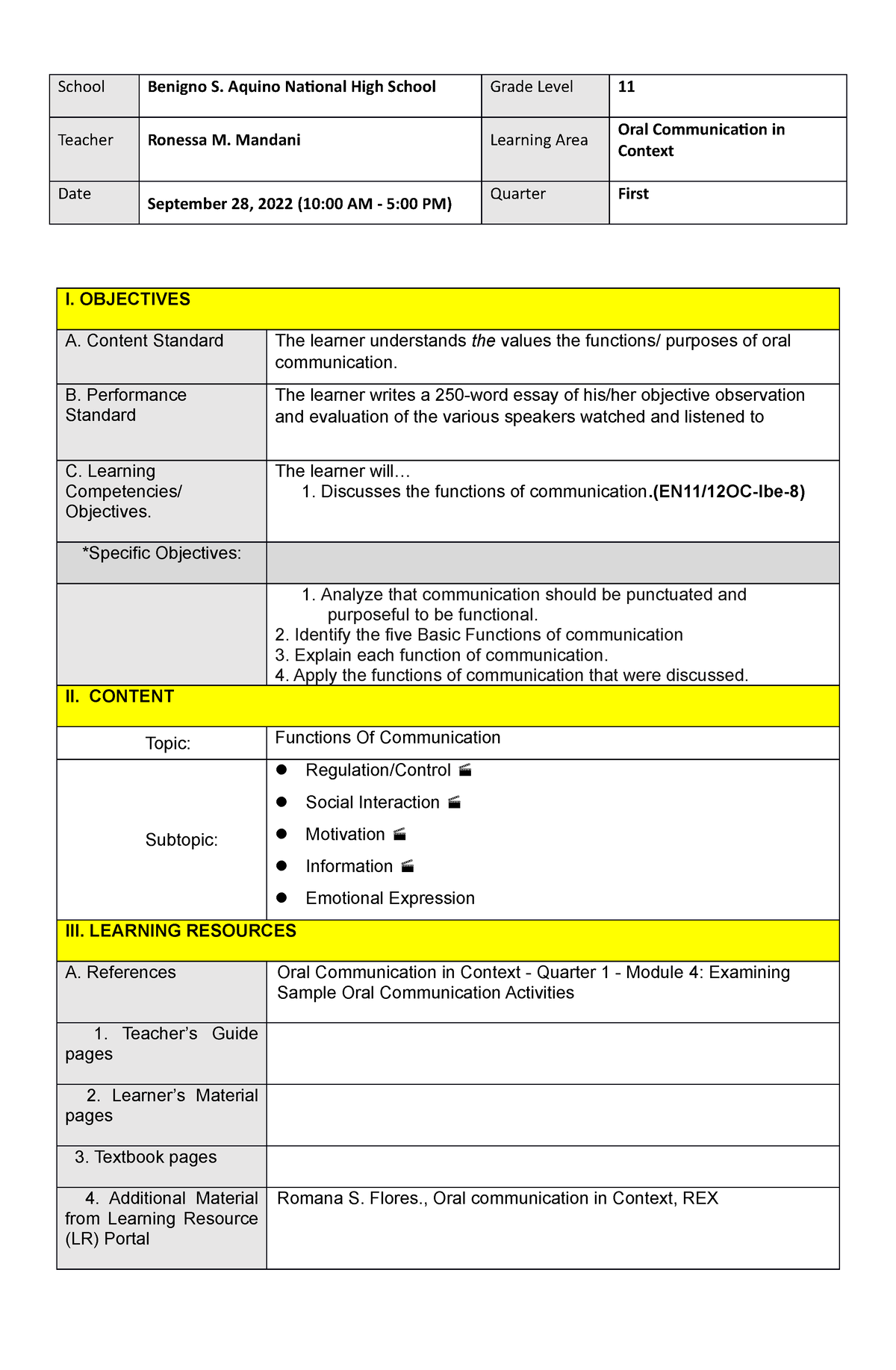 Ibe-8 - ora com - School Benigno S. Aquino National High School Grade ...