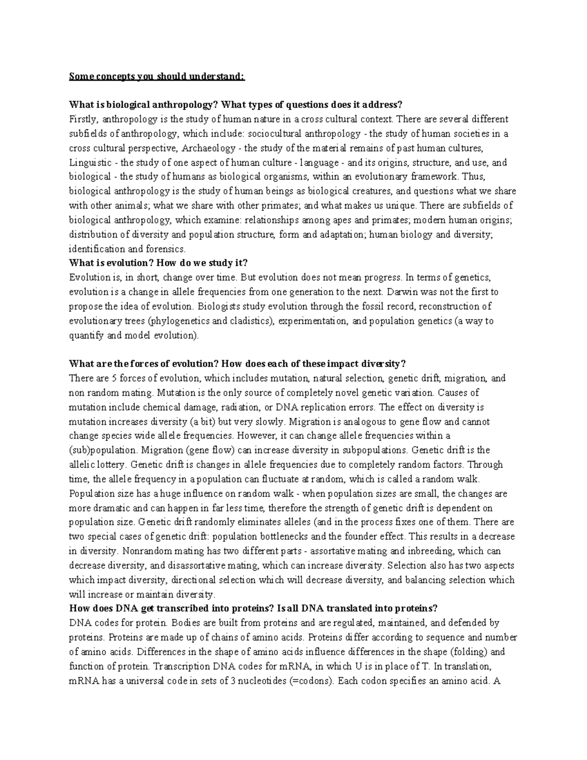 Bio Anth Study Guide - Some concepts you should understand: What is ...
