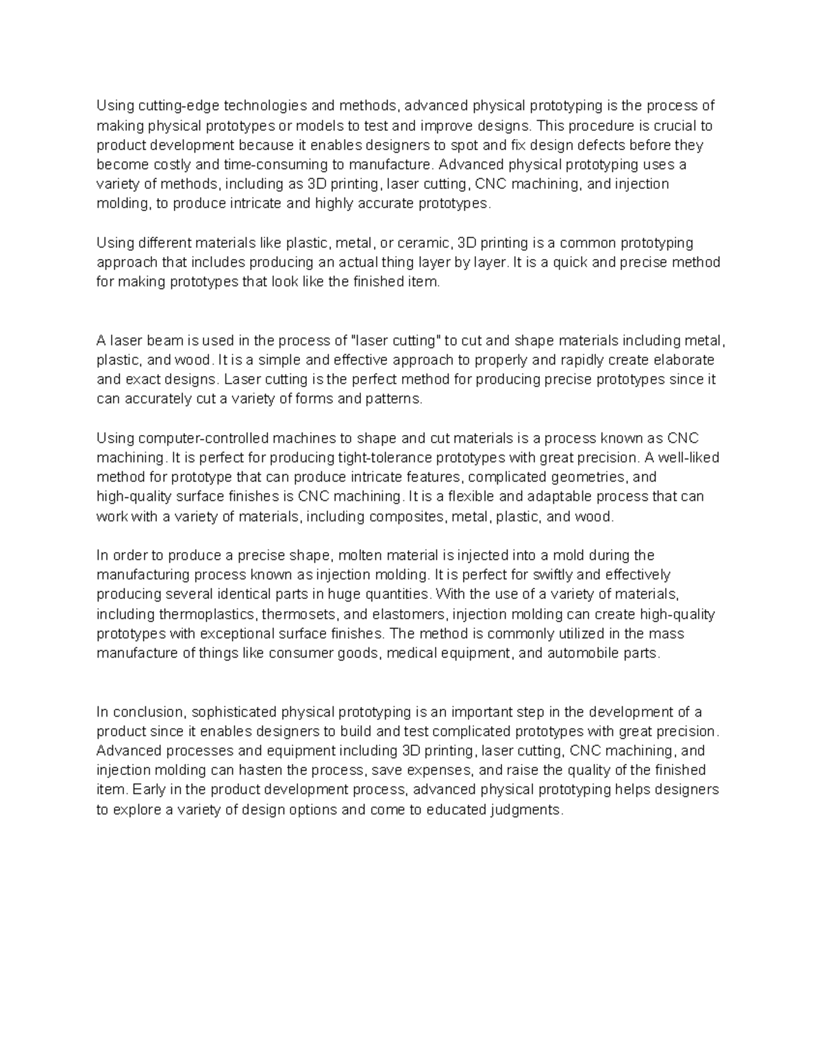 Notes on Advanced Physical Prototyping Using cuttingedge technologies and methods, advanced