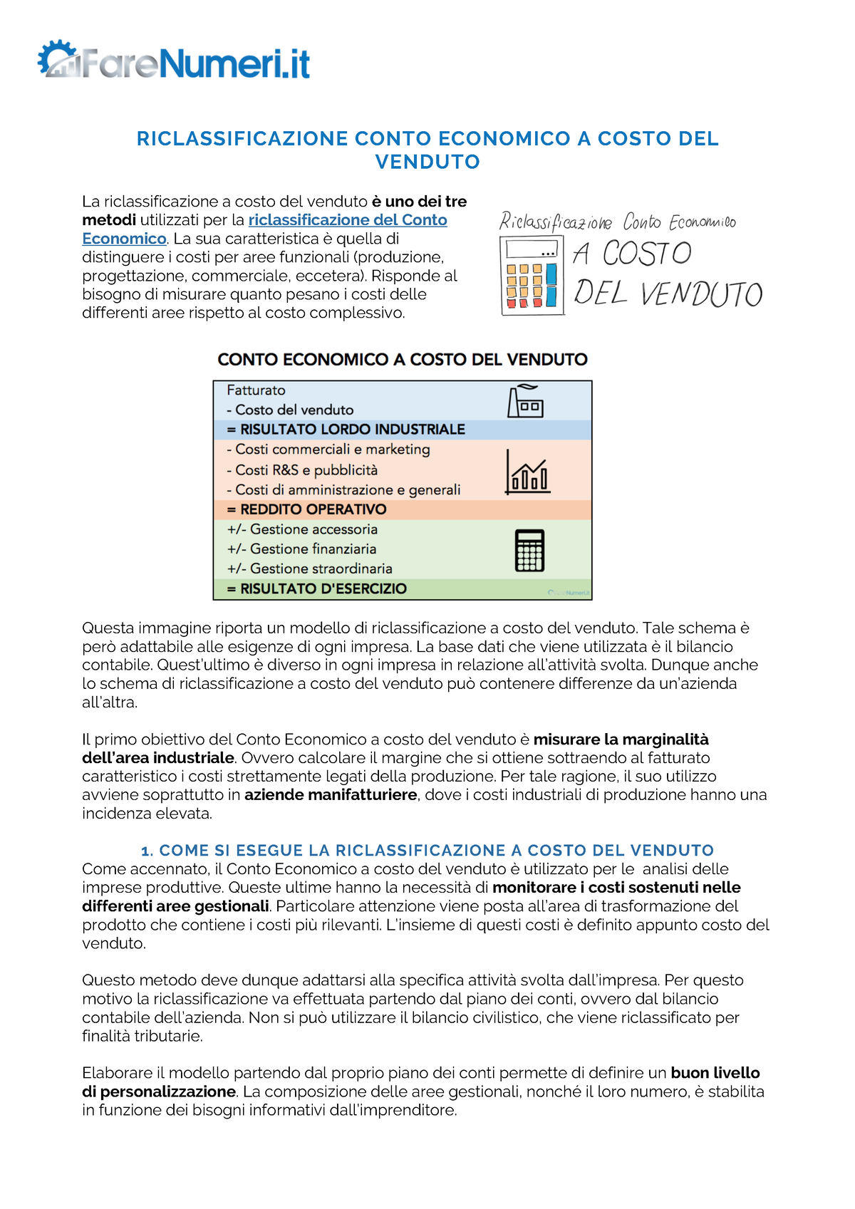 Riclassificazione DEL Conto Economico A Costo DEL Venduto ...