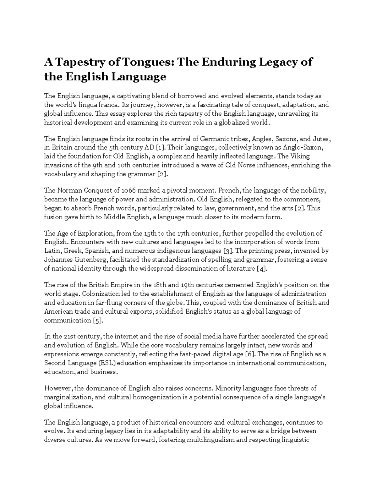 A Tapestry of Tongues The Enduring Legacy of the English Language - A 