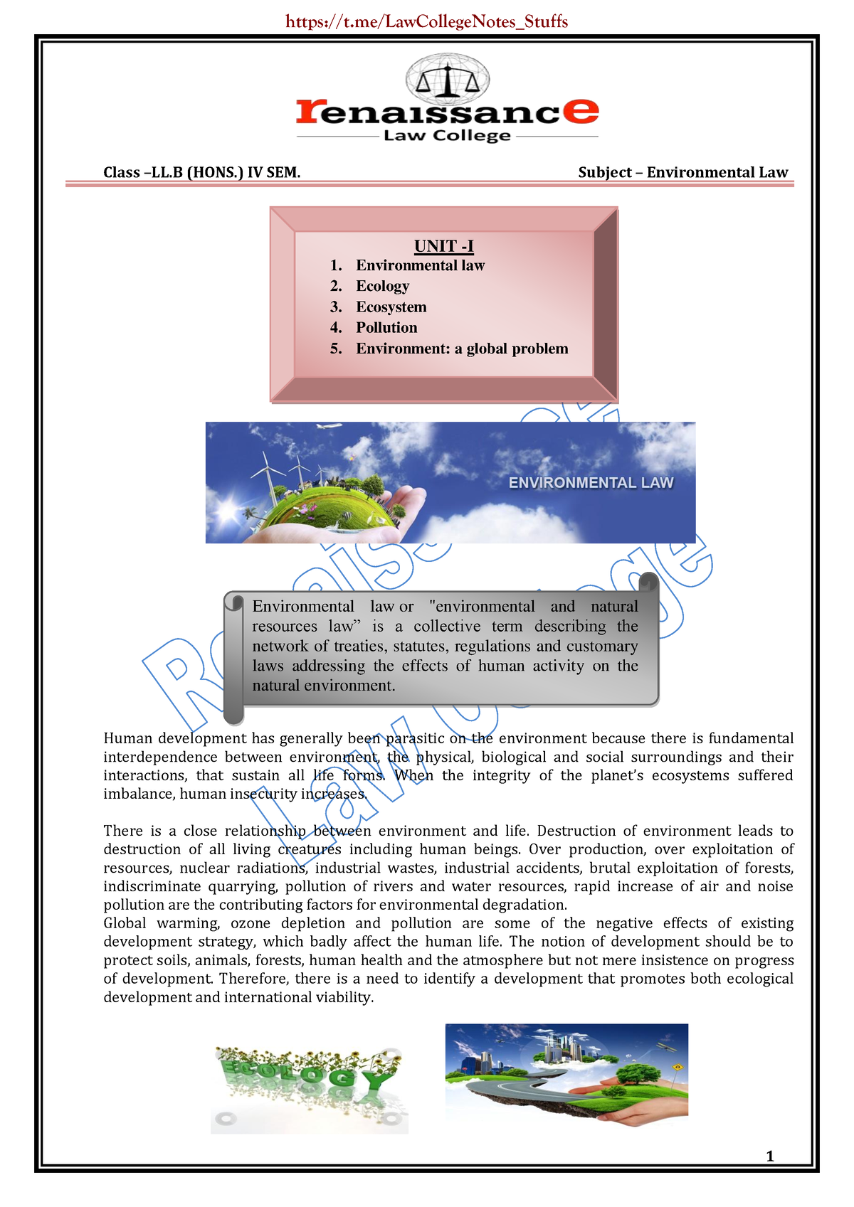 Environmental Law - Class – LL (HONS.) IV SEM. Subject – Environmental ...