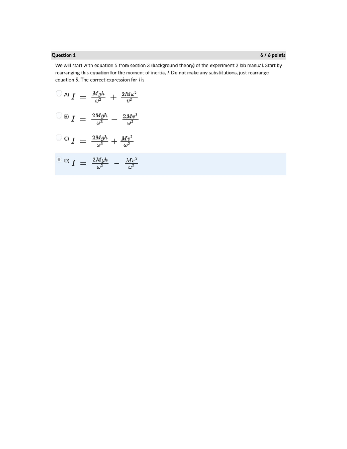 PRE LAB QUIZ Question 1 - Question 1 6 6 points We will start with ...