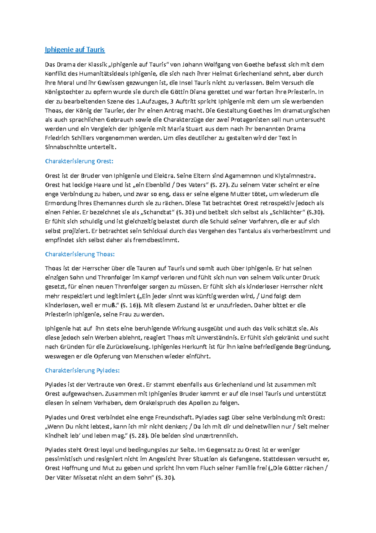Analyse Iphigenie Auf Tauris 4 Aufzug 5 Auftritt Analyse Iphigenie auf Tauris - Iphigenie auf Tauris Das Drama der