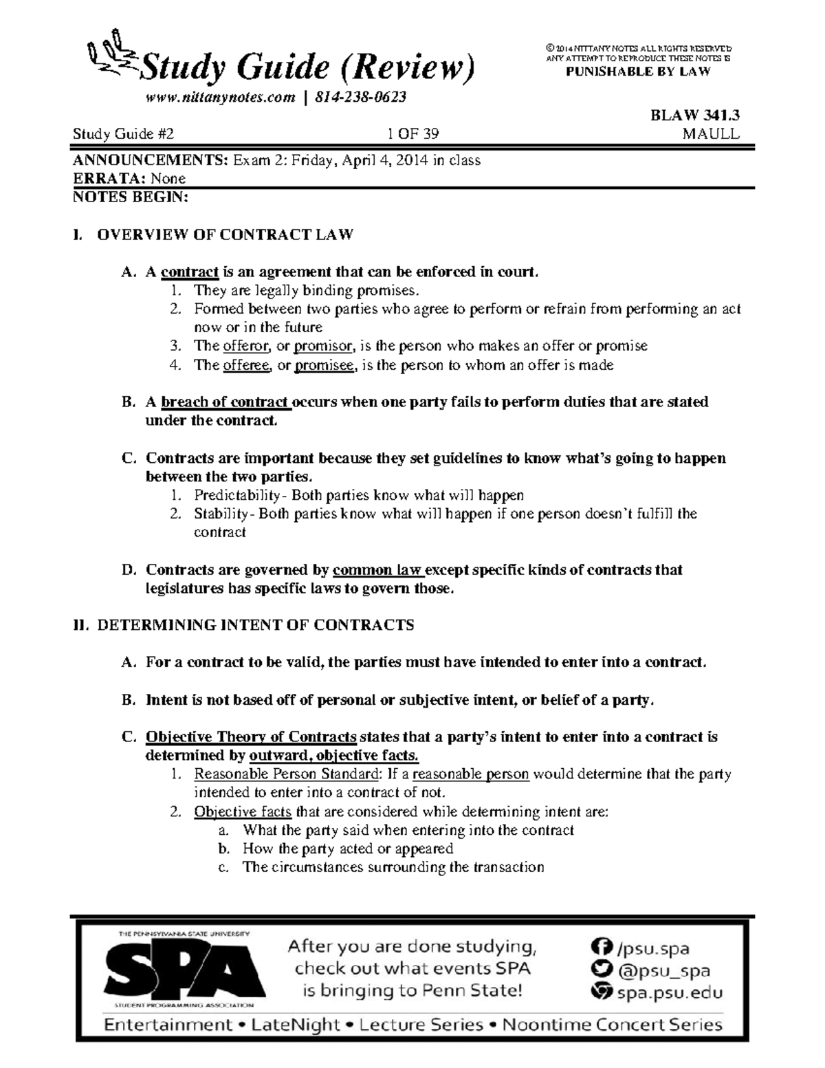 BLAW 341 - Blaw Notes, Exam 2 - ANY ATTEMPT TO REPRODUCE THESE NOTES IS ...