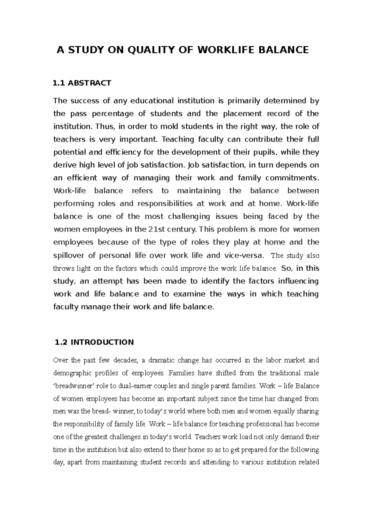 001 Study on quality of work life balance - A STUDY ON QUALITY OF ...