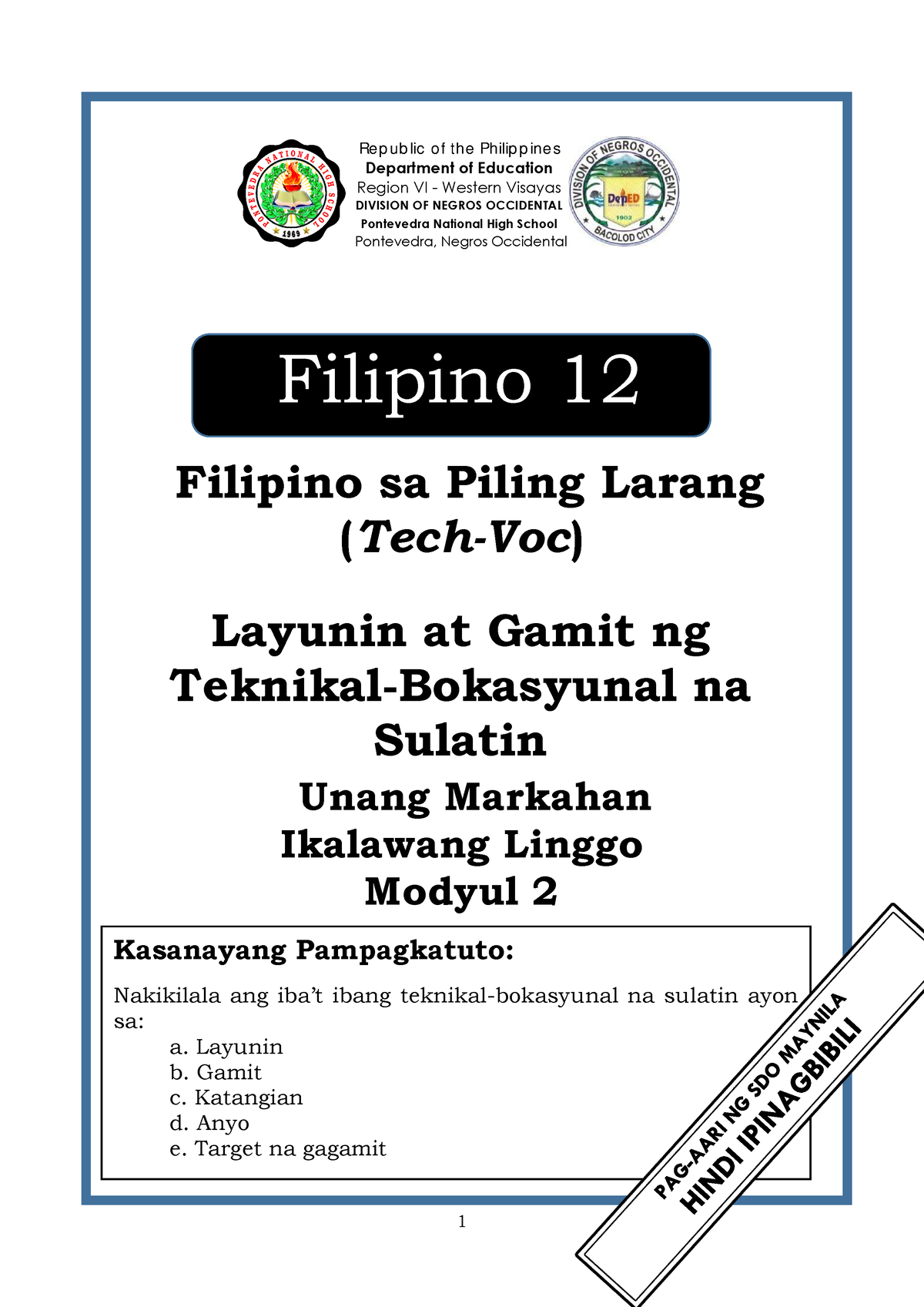 Filipino 12 Q1 Mod2 Tech Voc Filipino Sa Piling Larang Tech Voc Unang Markahan Ikalawang 3305