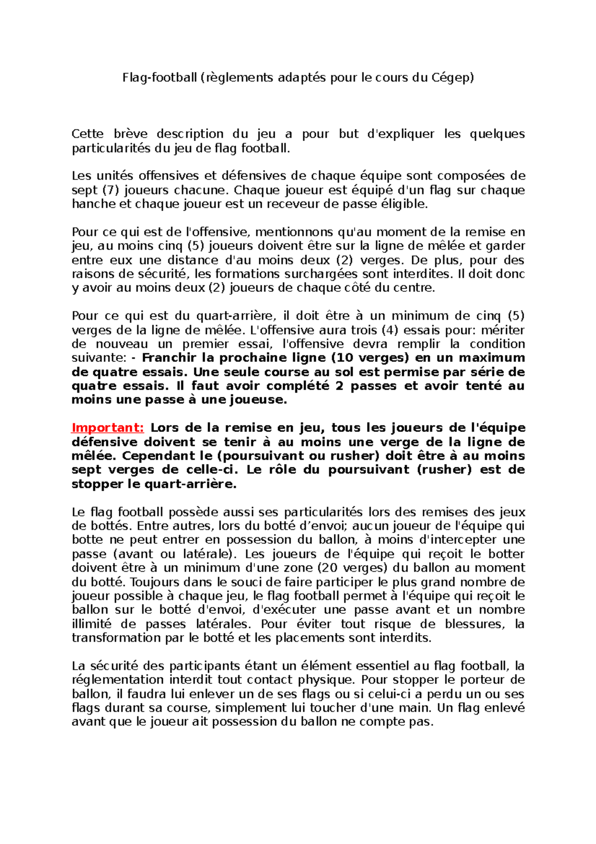 Flag - xasd - Flag-football (règlements adaptés pour le cours du Cégep ...