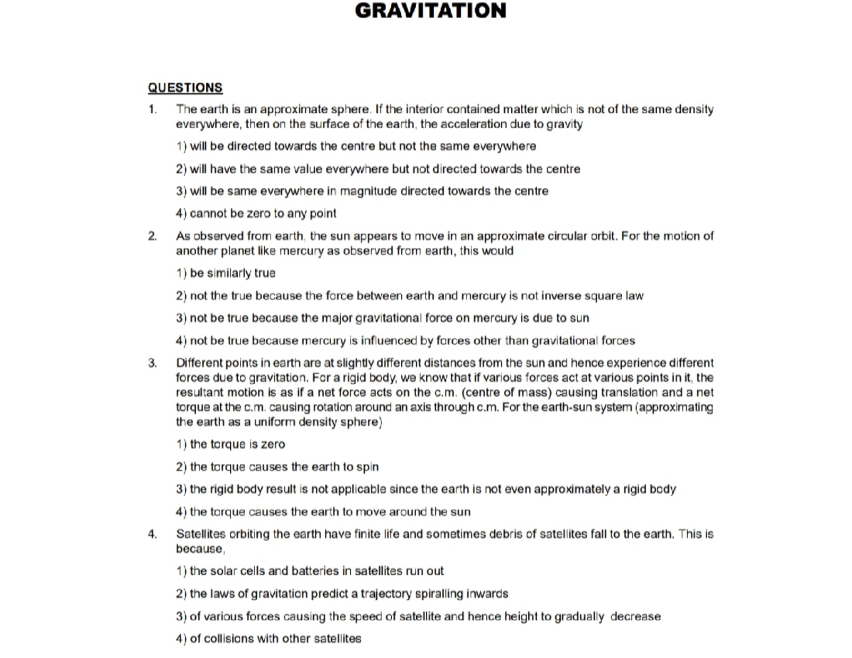 Questions on gravitation - Plus one physics - Studocu