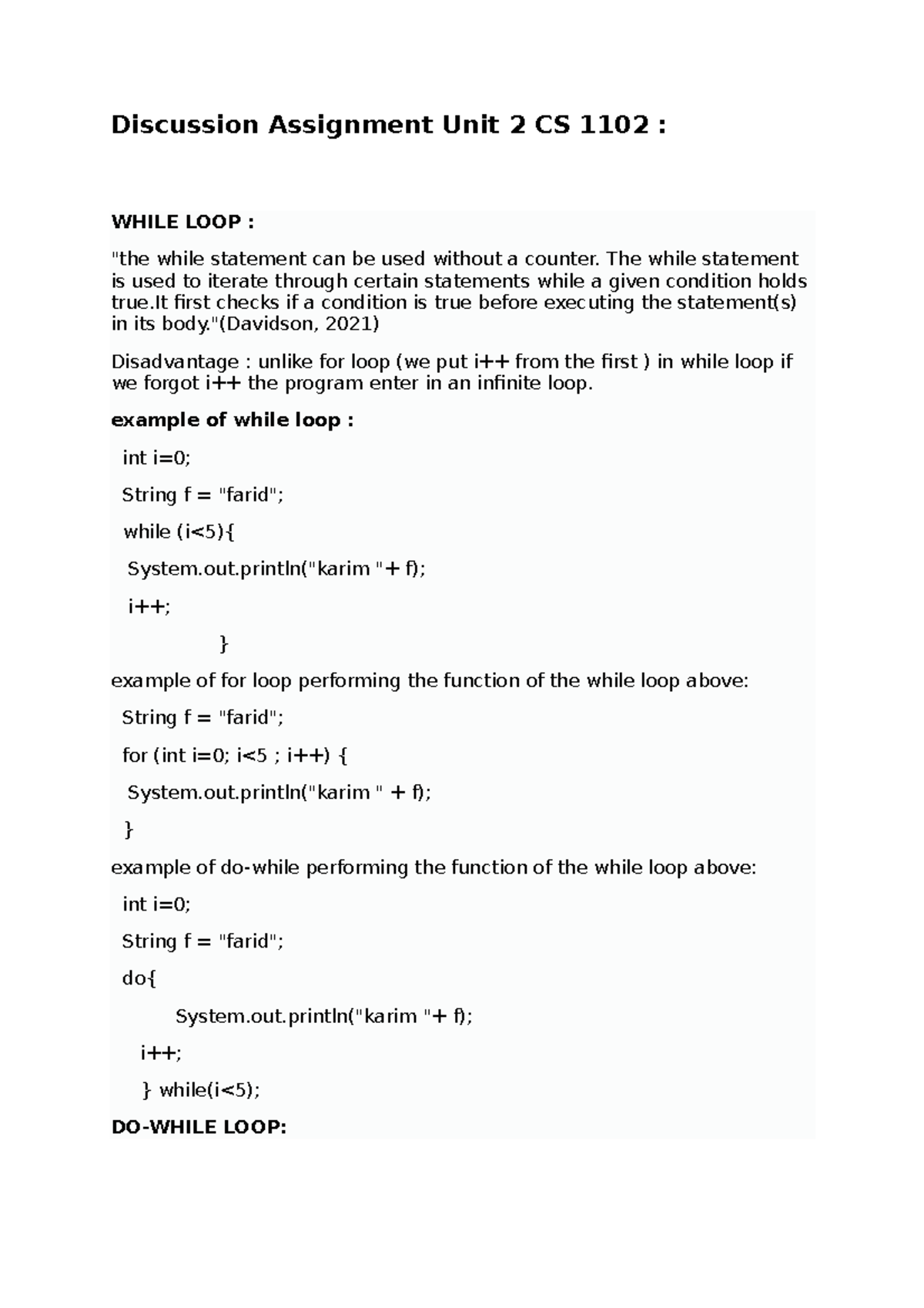 Discussion Assignment Unit 2 CS 1102 - Discussion Assignment Unit 2 CS ...