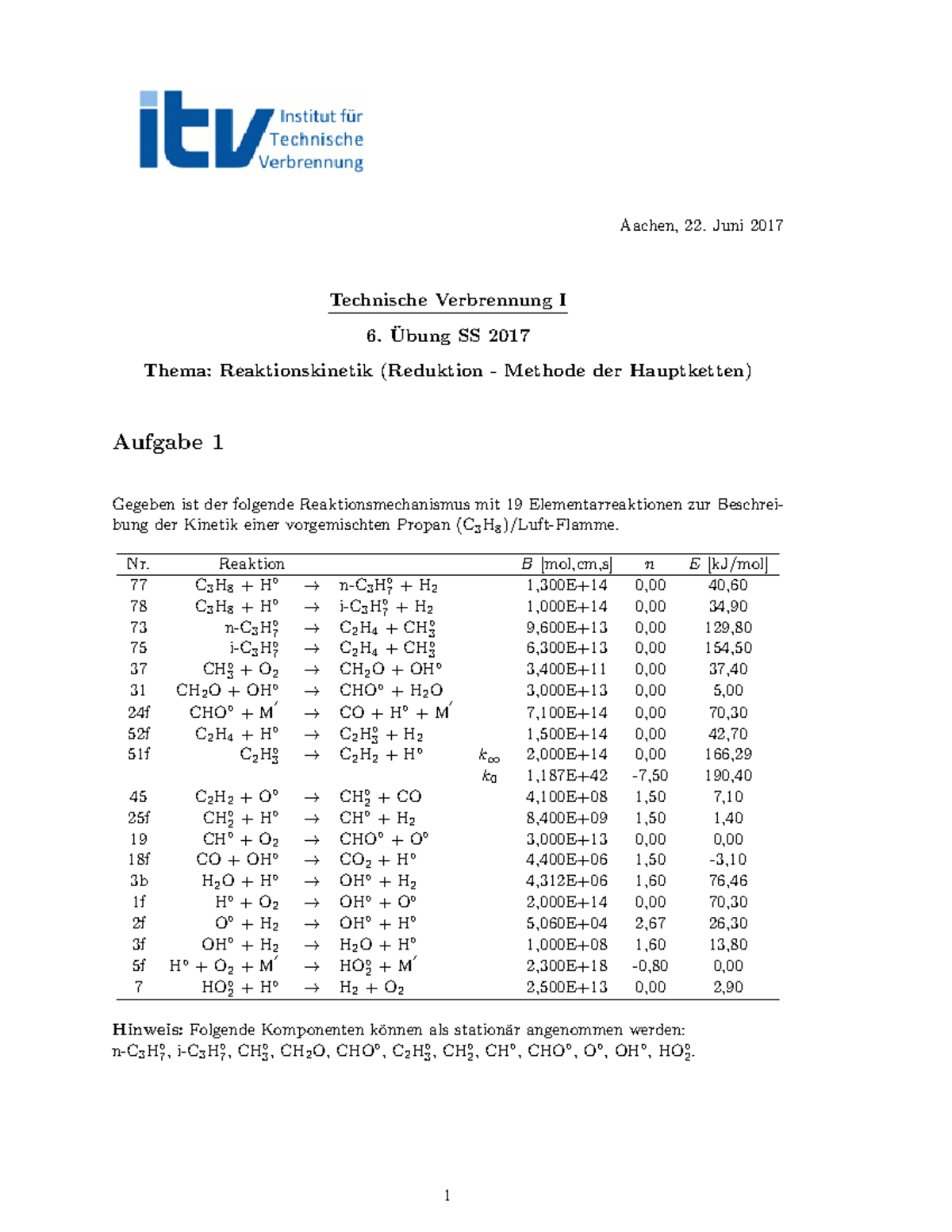 Aufgabenstellung 06 - 6. Ubung SS 2017 Thema: Reaktionskinetik ...