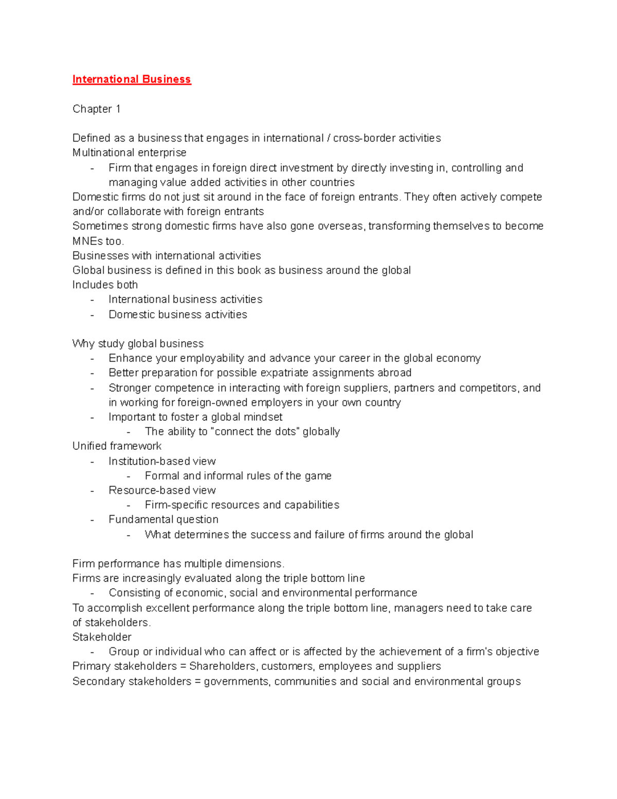 International Business - International Business Chapter 1 Defined As A ...