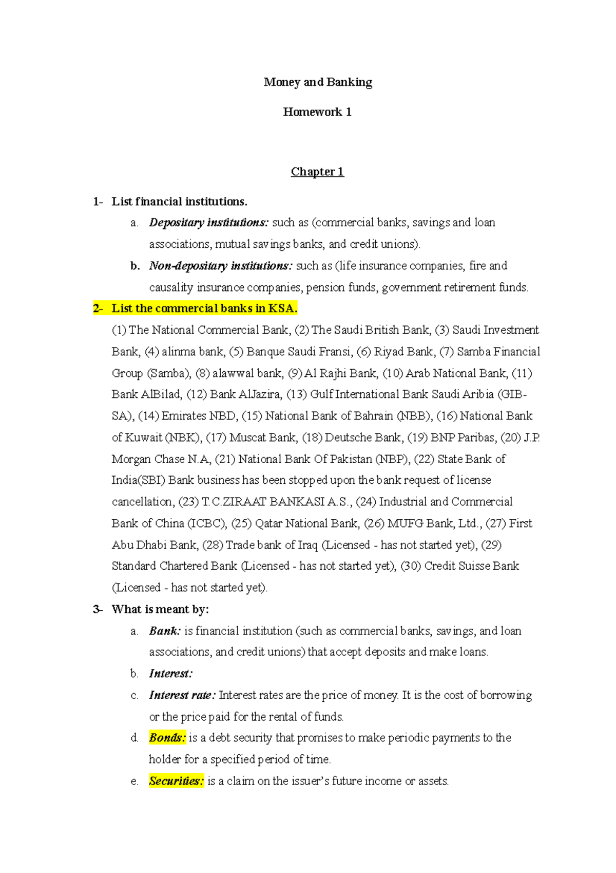 Homework 1 - Home work1 - Money and Banking Homework 1 Chapter 1 1 ...