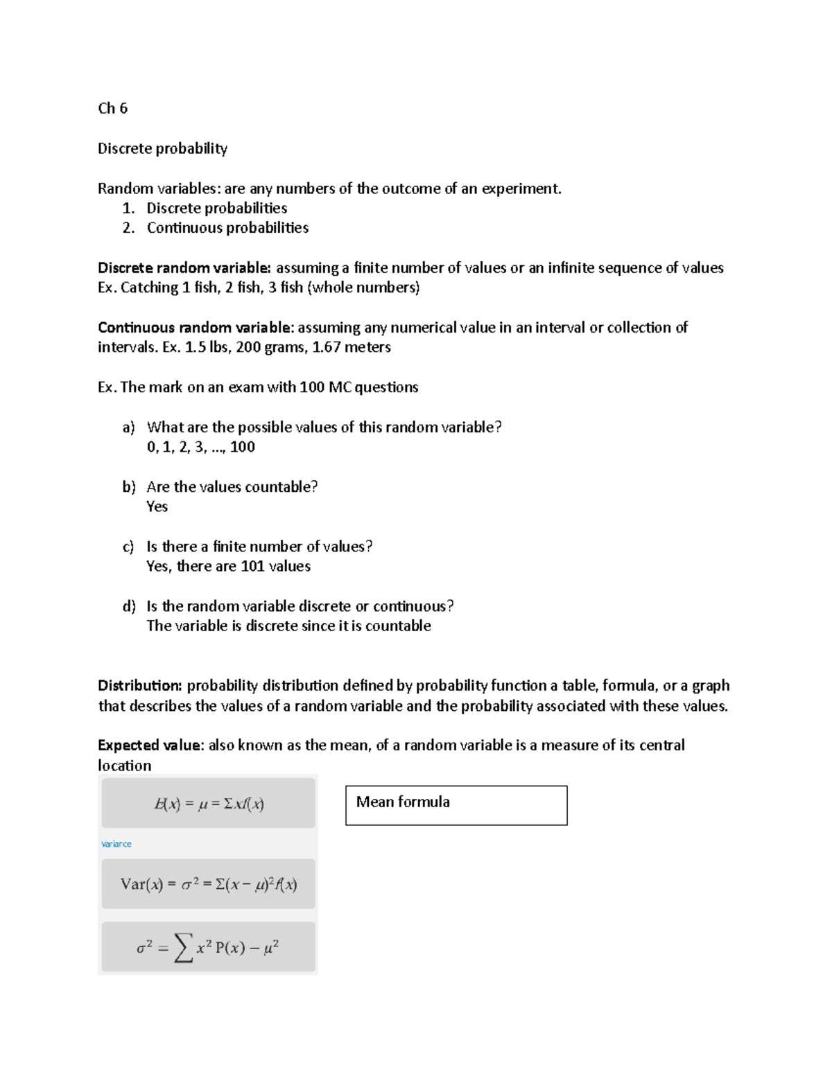 Ch 6 - Lecture Notes Ch 6 - Ch 6 Discrete Probability Random Variables ...