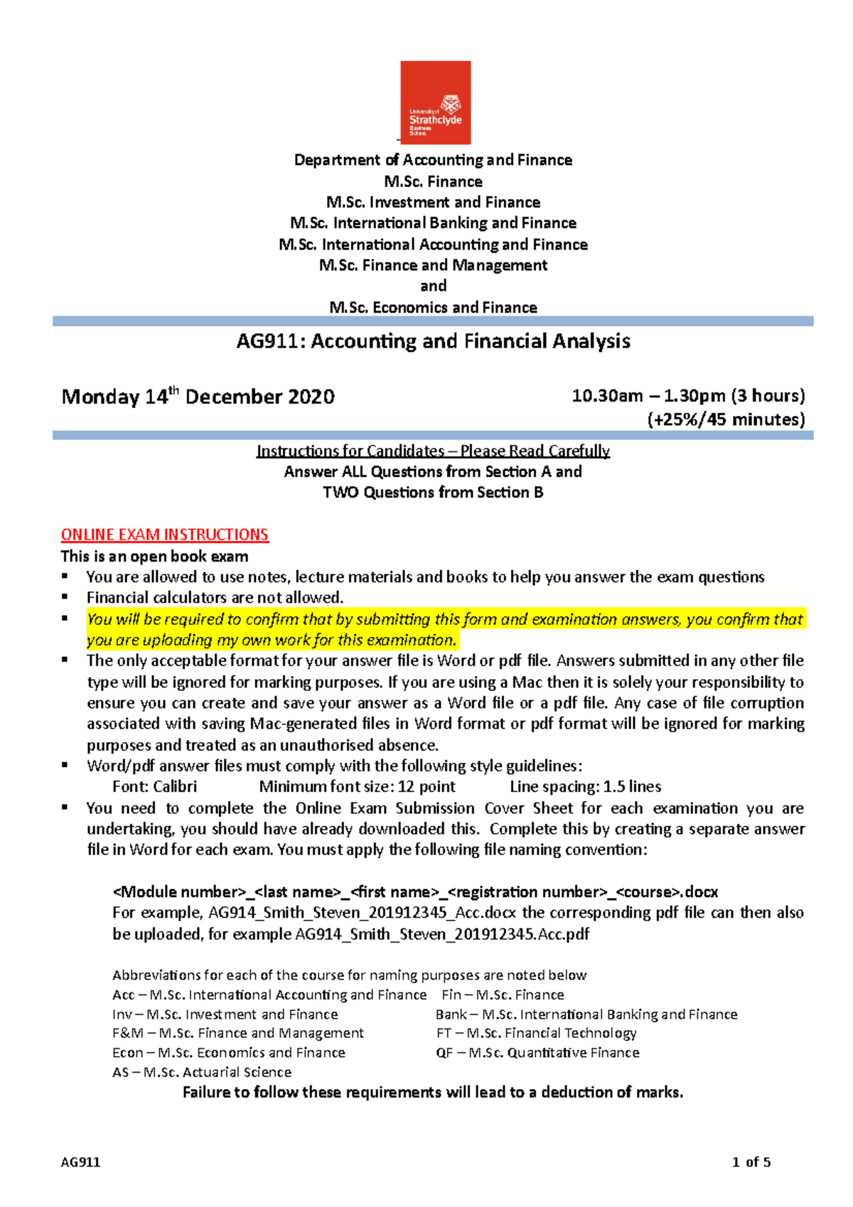 The AG911 (Accounting And Financial Analysis Analysis) Final Exam In ...