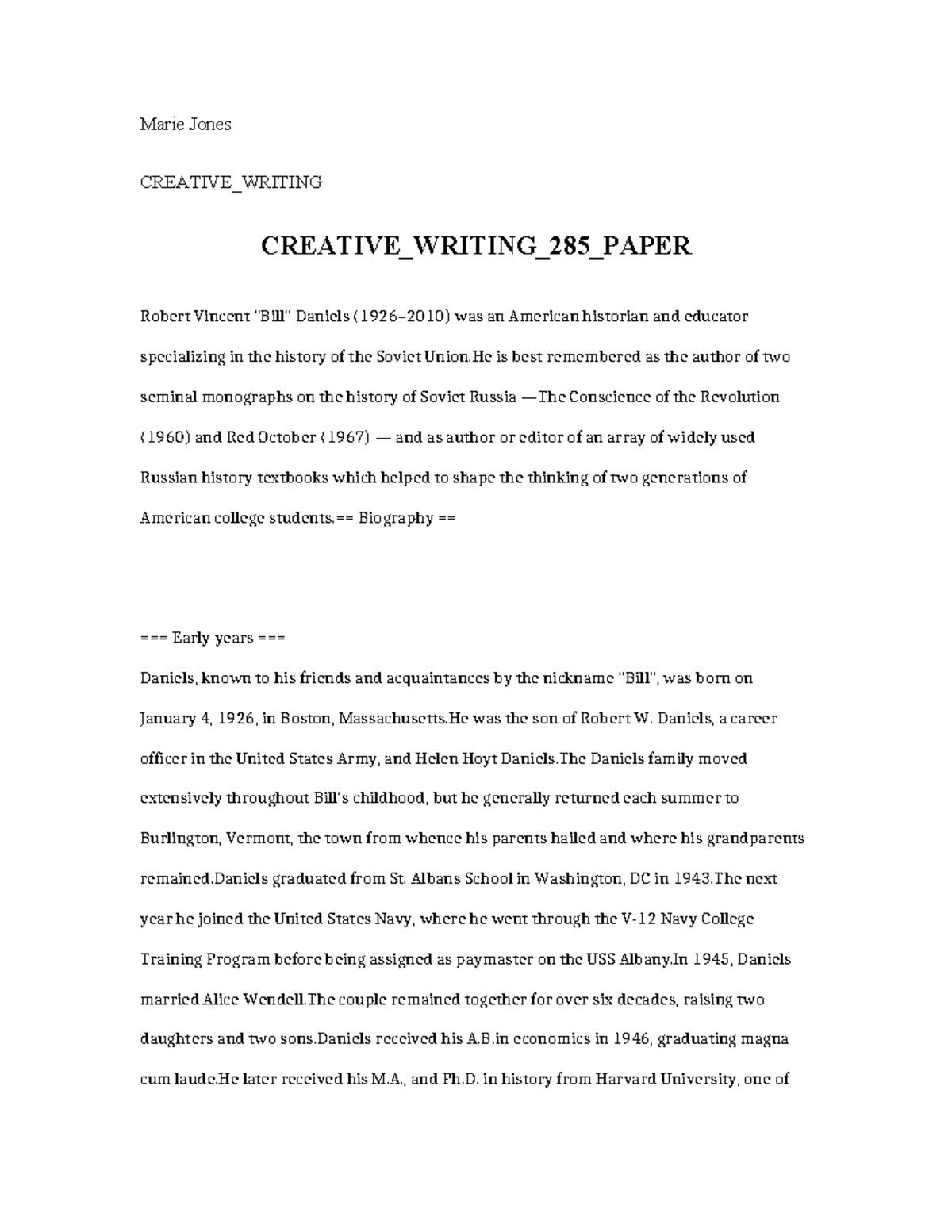 Creative Writing 285 Paper - Marie Jones CREATIVE_WRITING CREATIVE ...