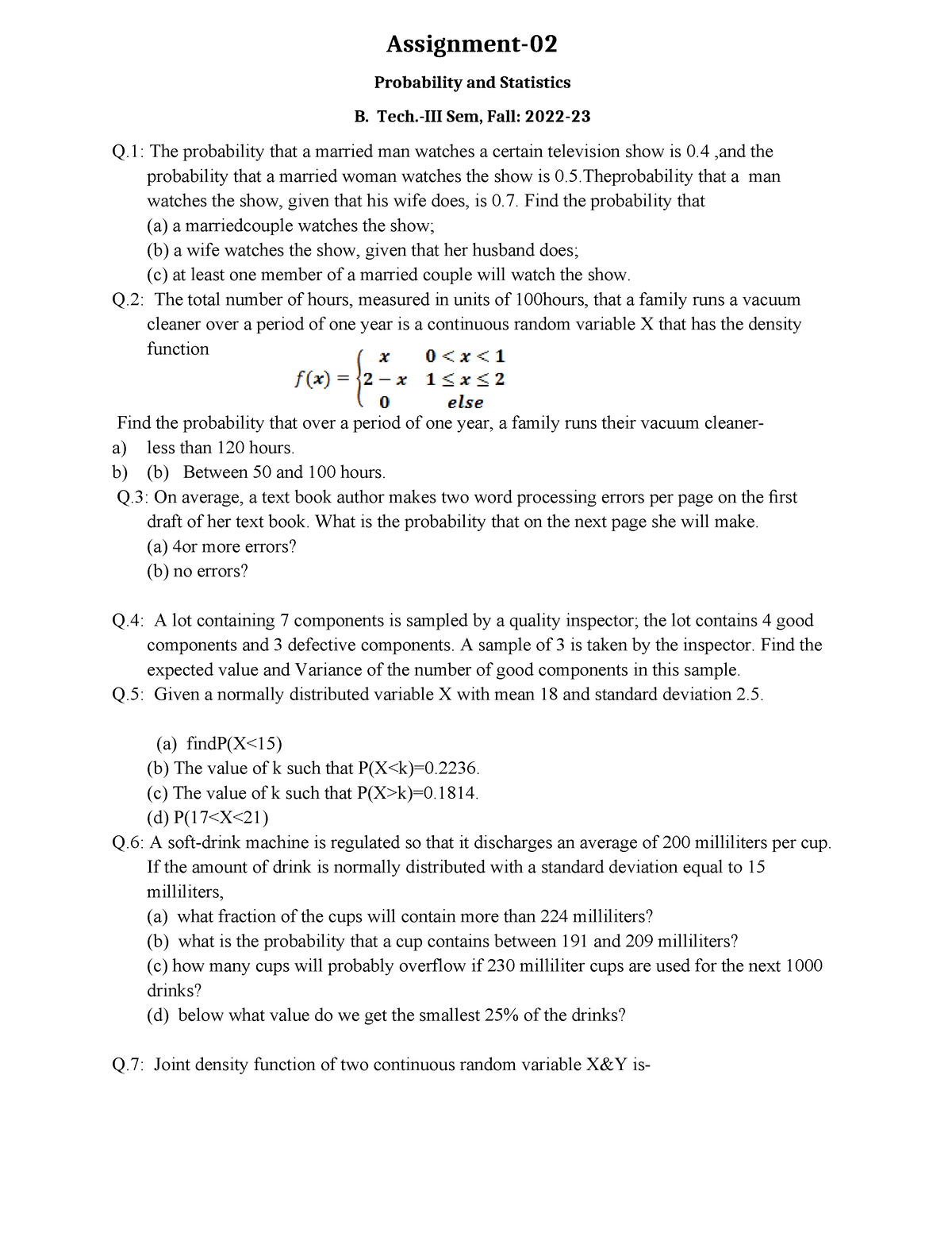 Assignment-02 - Practice set for probability and Statistics ...