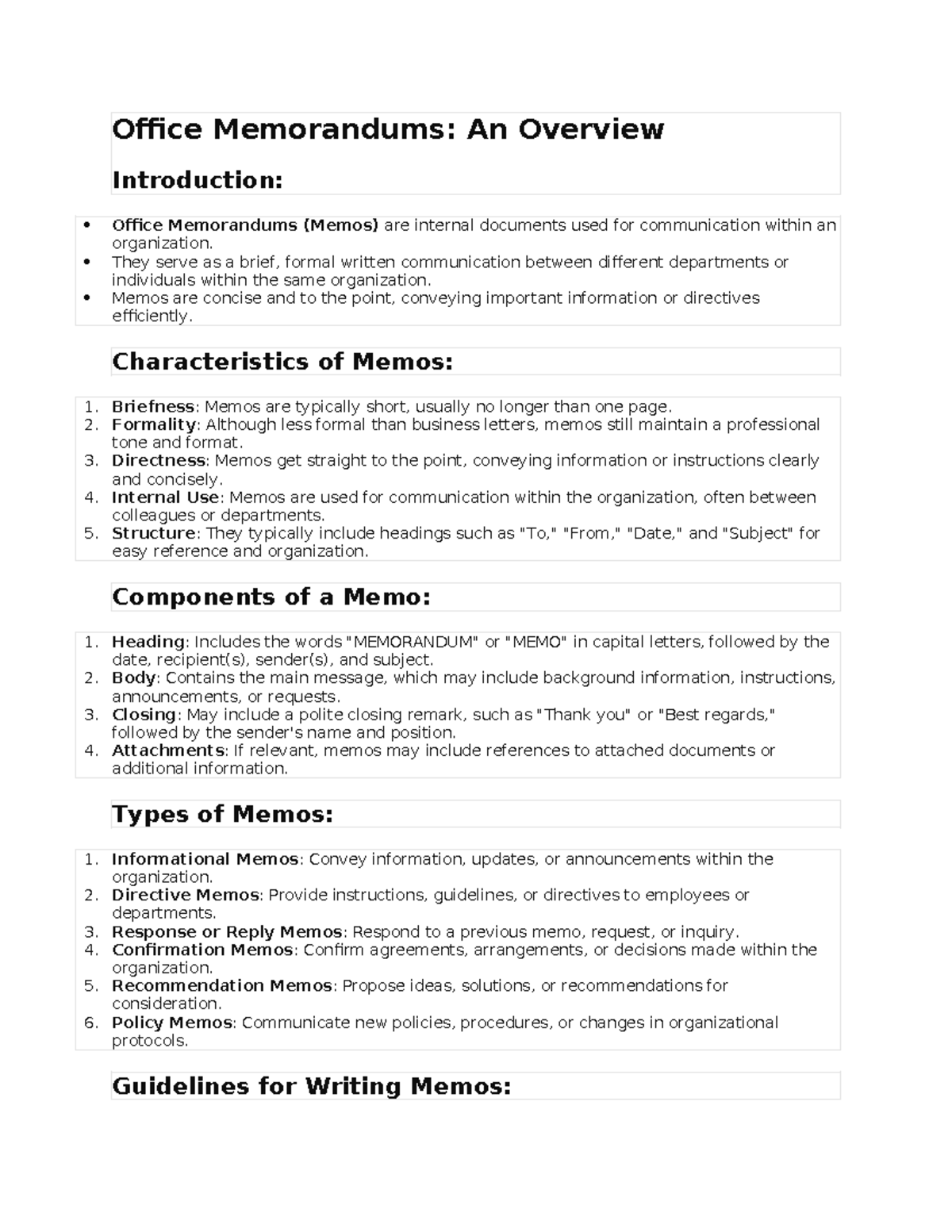 Office Memorandums - They serve as a brief, formal written ...