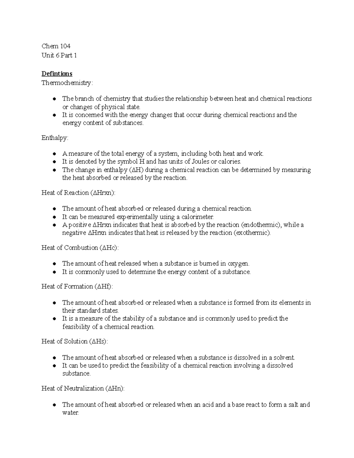 General Chemistry 104 Unit 6 Part 1 Notes - Chem 104 Unit 6 Part 1 ...
