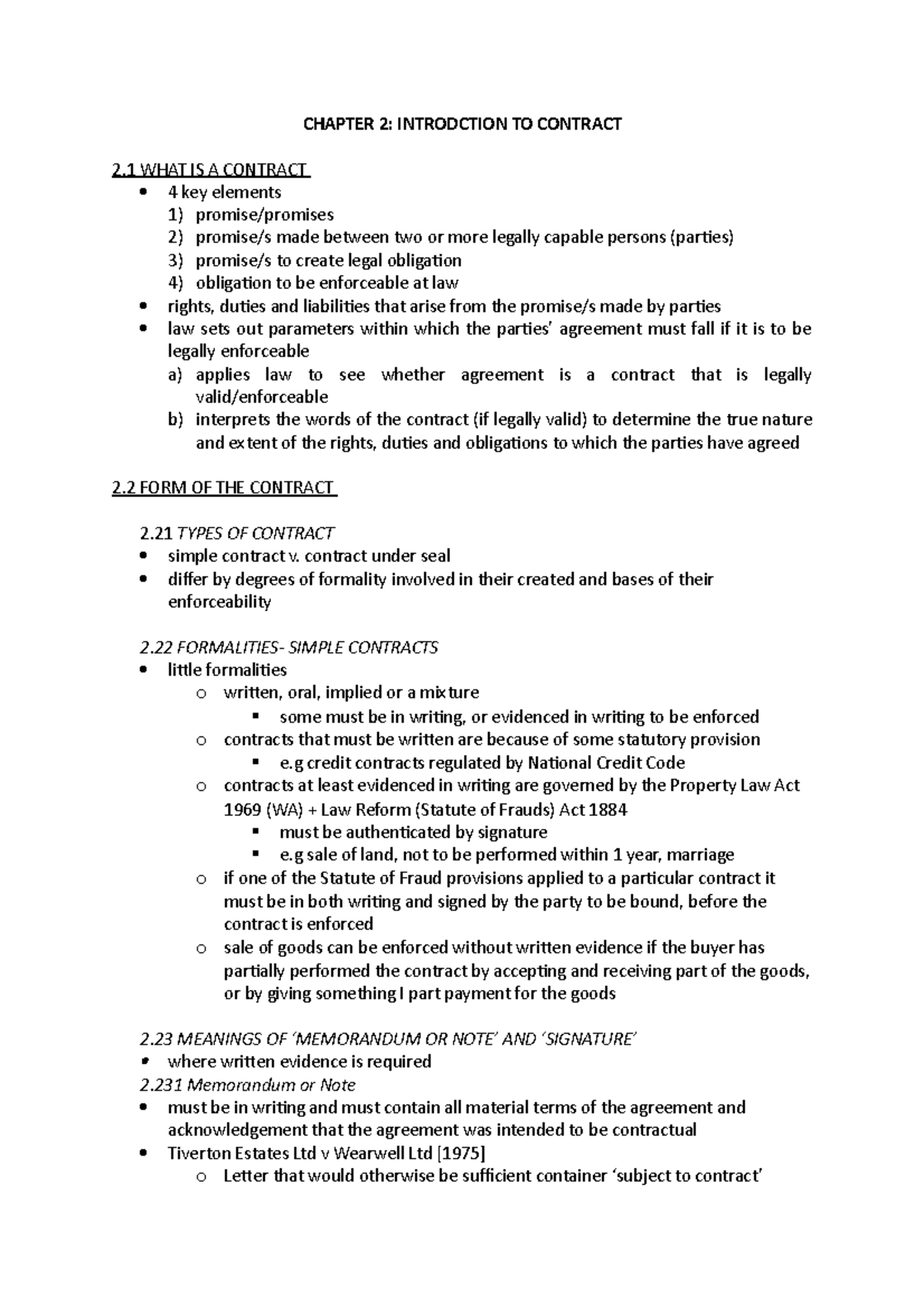 Chapter 2 - Summary Introduction to the Law of Contract - CHAPTER 2 ...