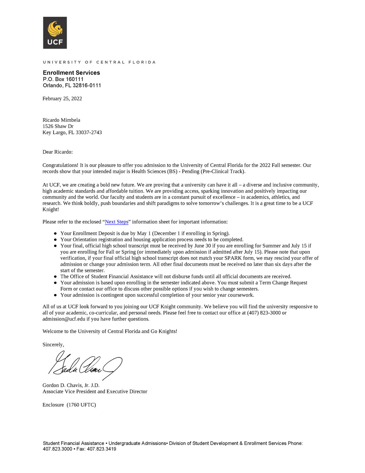 UCF acceptance letter aaaaa Student Financial Assistance