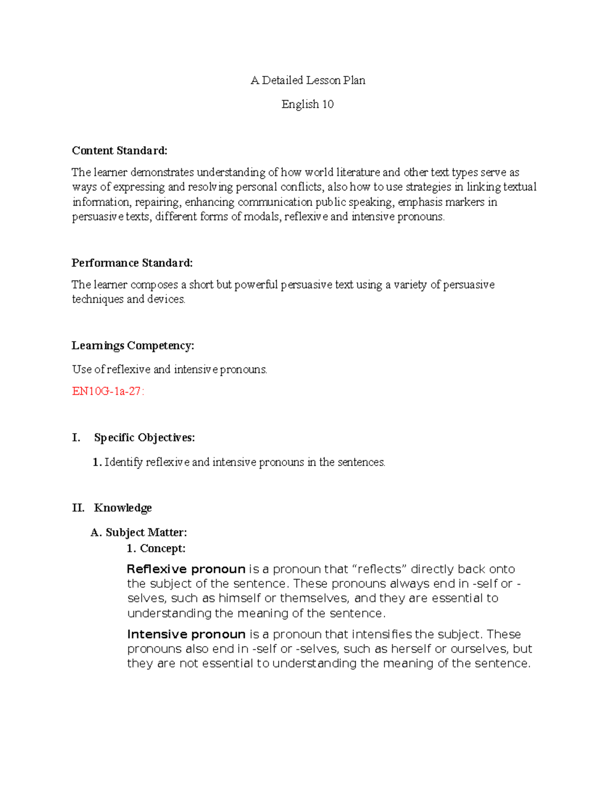 Christjunlp - I miss you - A Detailed Lesson Plan English 10 Content ...