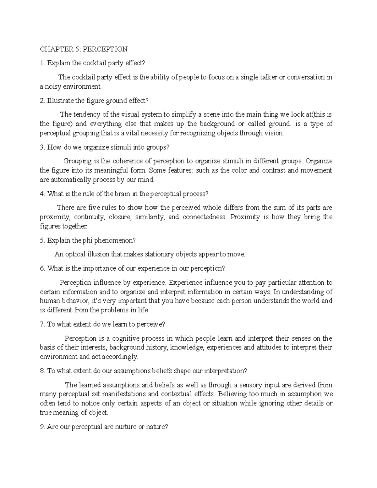 CHAPTER 5Perception CHAPTER 5 PERCEPTION Explain the cocktail party