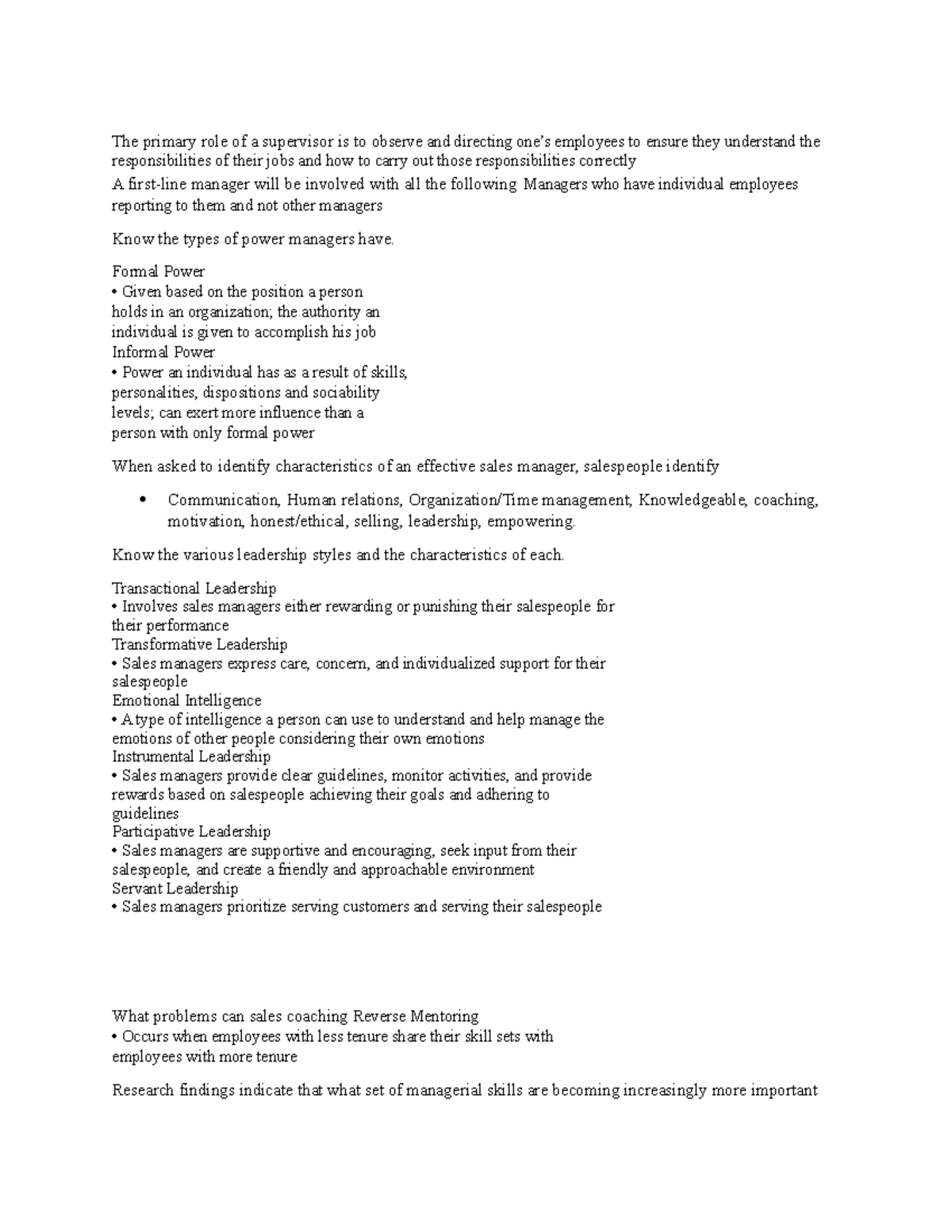 Study Guide EX 2[59] - Sales Management Chapters 5-8 - The primary role ...