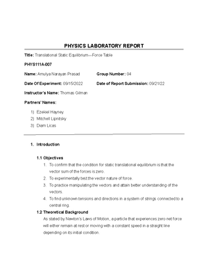 Lab report template with grading rubric - Physics Laboratory Report ...