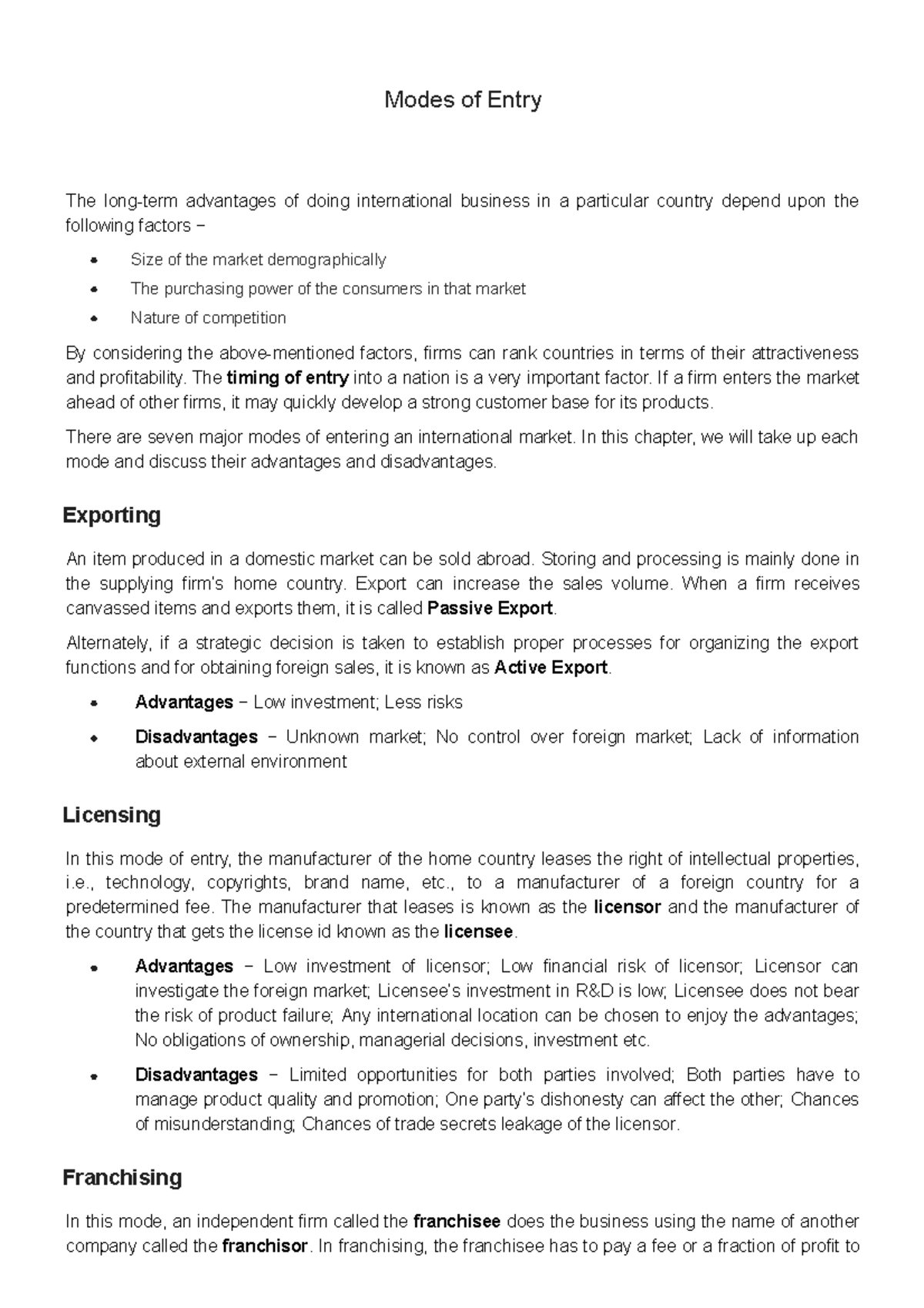 case study modes of entry