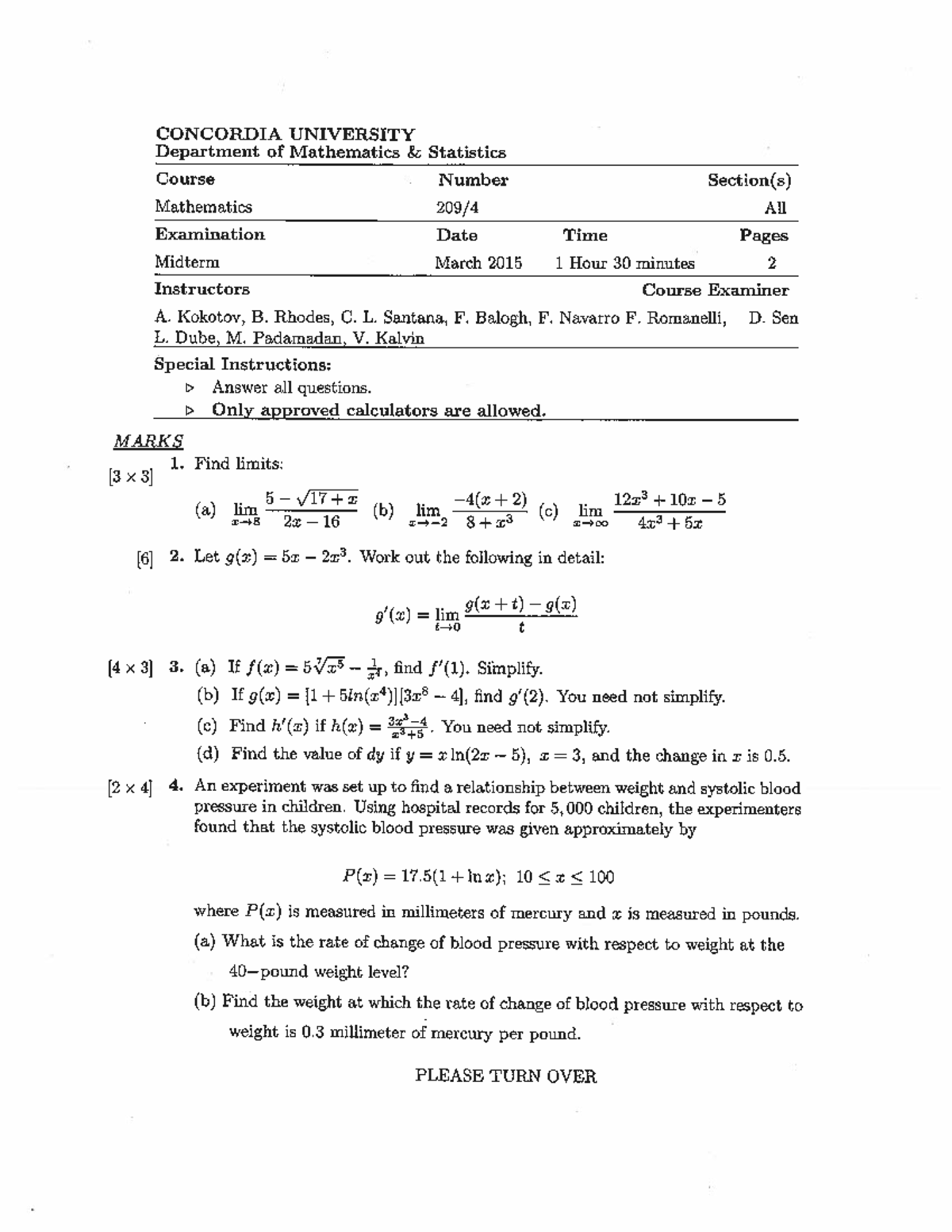 Math209 midtermsolution-march 2015 - MATH 209 - Concordia - Studocu