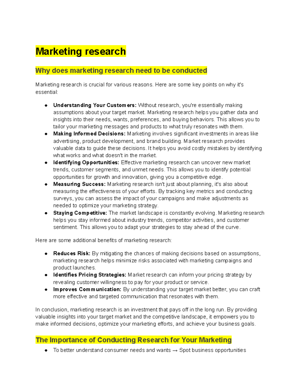 MKTG week 5 chapter 7 - Marketing research Why does marketing research ...