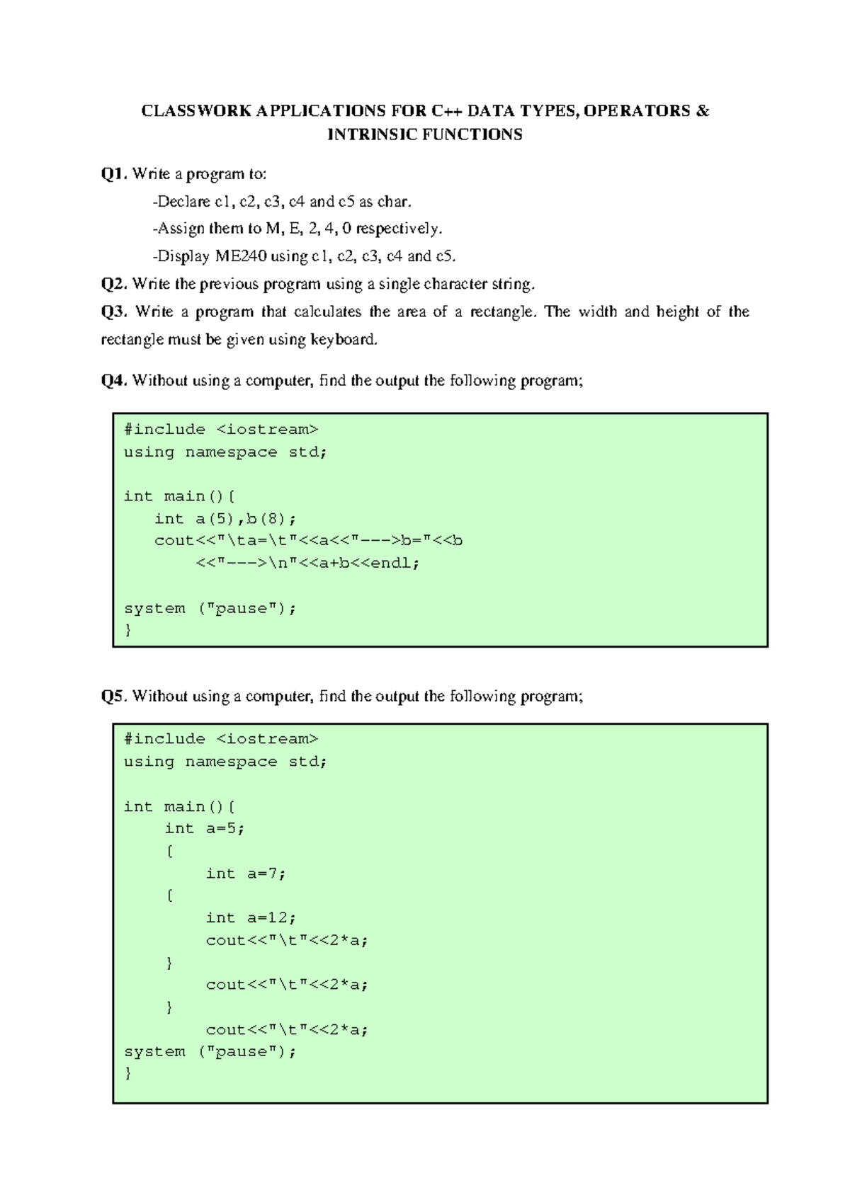 Applications 02 - NO - CLASSWORK APPLICATIONS FOR C++ DATA TYPES ...