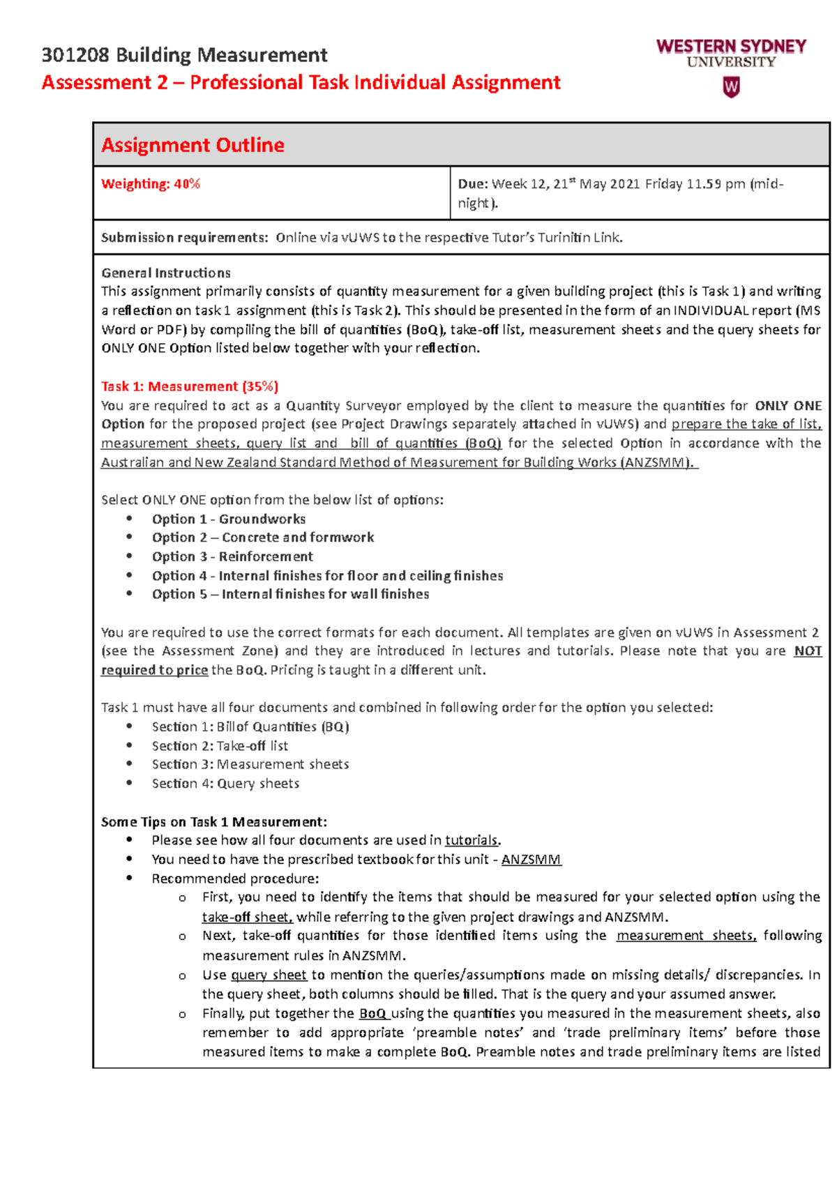 Assessment 2 -Professional Task Individual Assignment Outline and ...